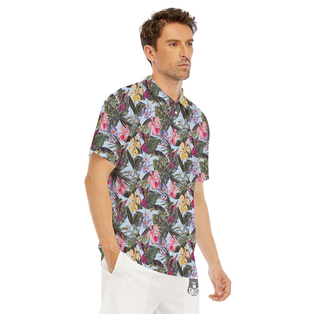 Hummingbird Tropical Print Pattern Men's Golf Shirts-grizzshop