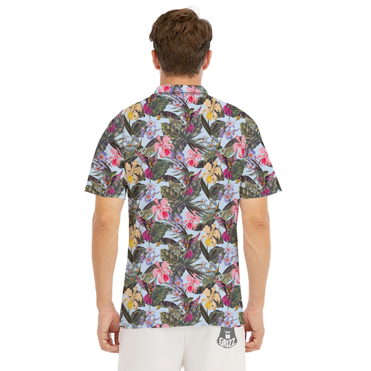 Hummingbird Tropical Print Pattern Men's Golf Shirts-grizzshop