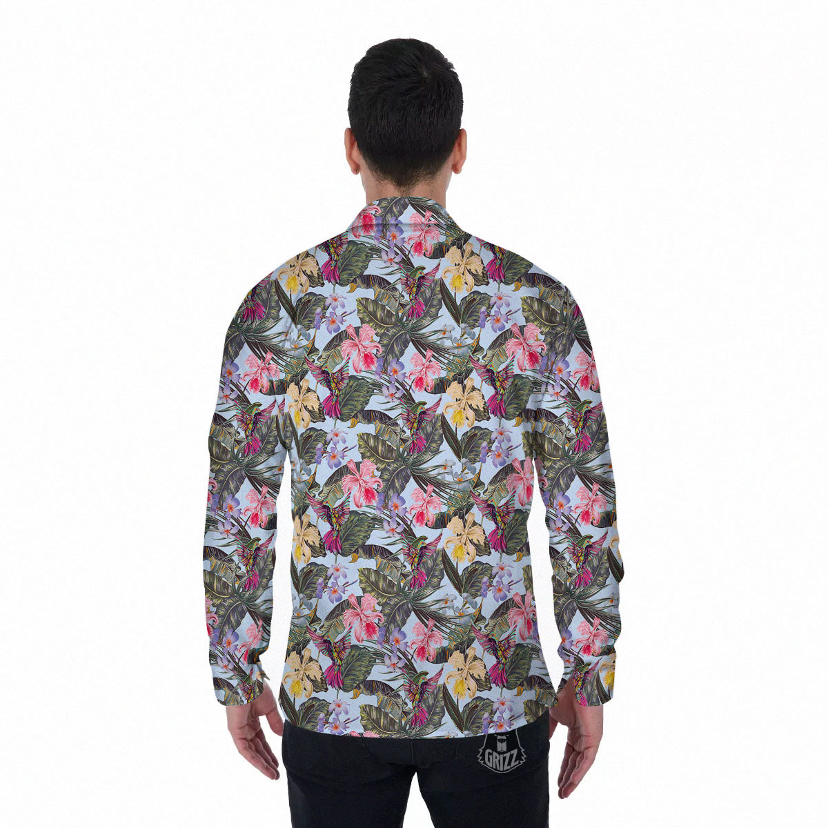 Hummingbird Tropical Print Pattern Men's Long Sleeve Shirts-grizzshop