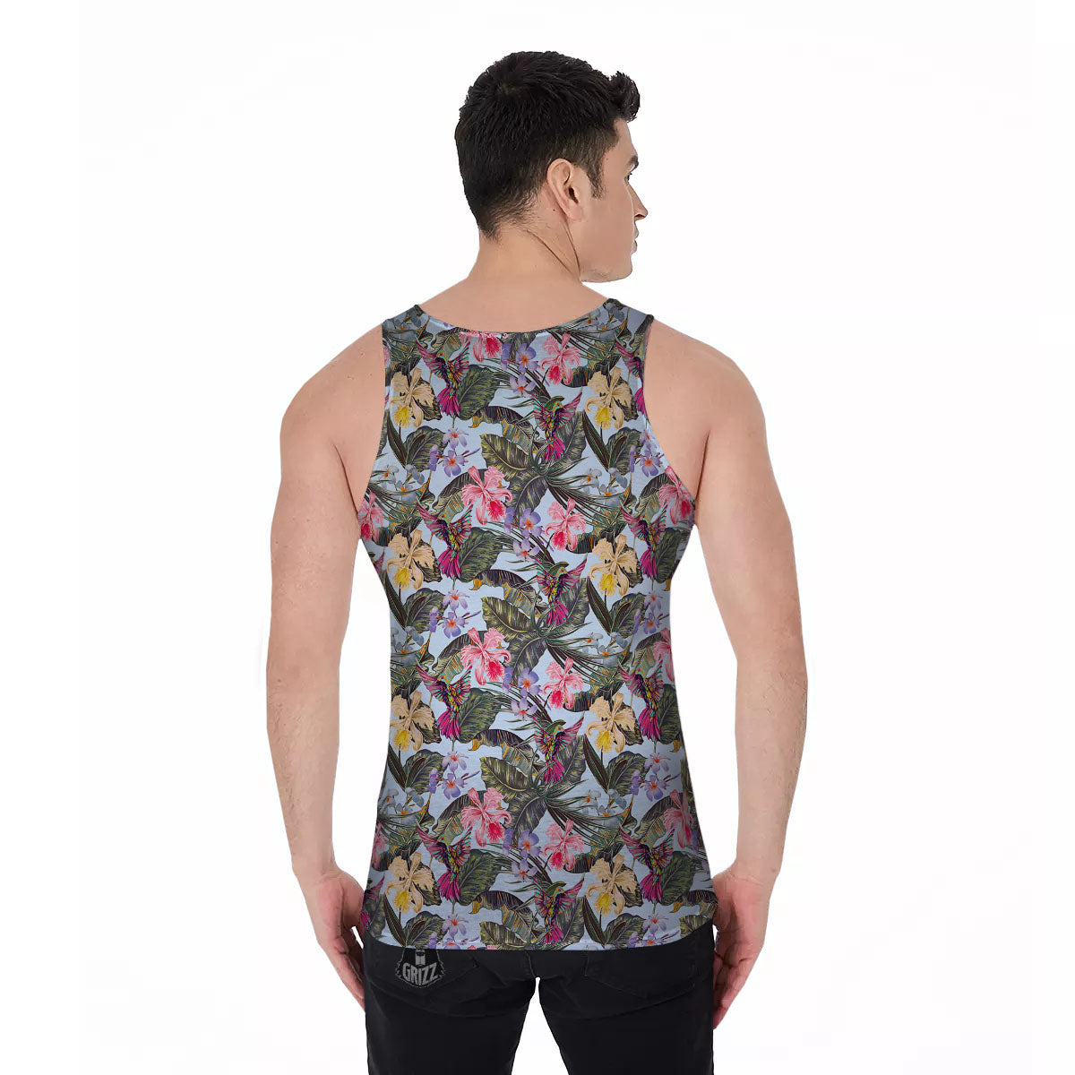 Hummingbird Tropical Print Pattern Men's Tank Top-grizzshop