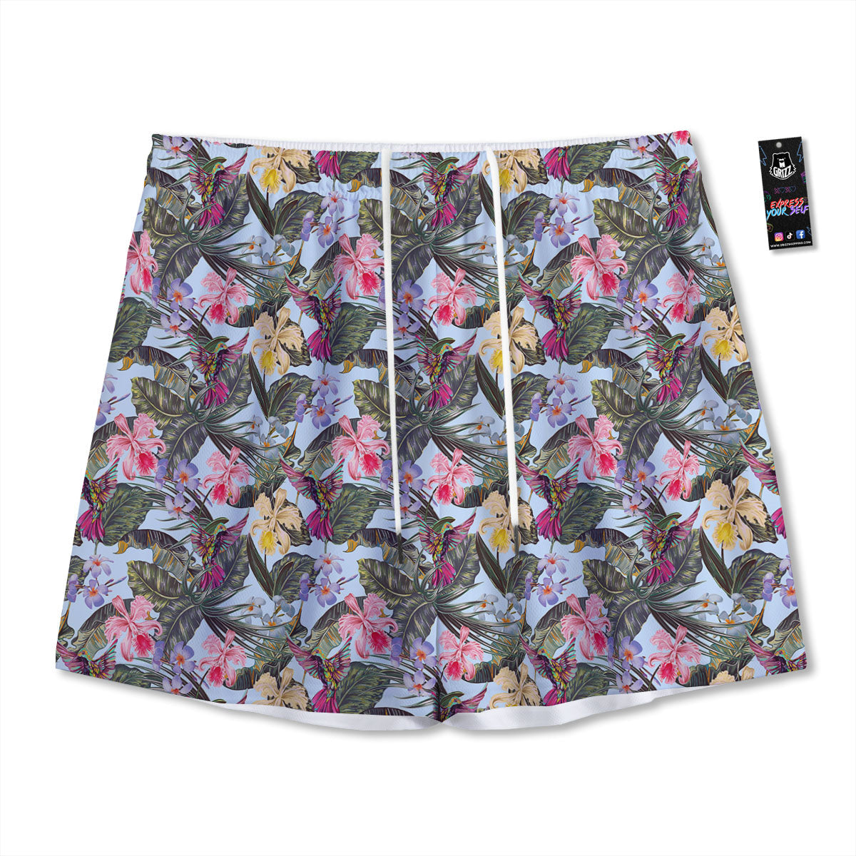 Hummingbird Tropical Print Pattern Mesh Shorts-grizzshop