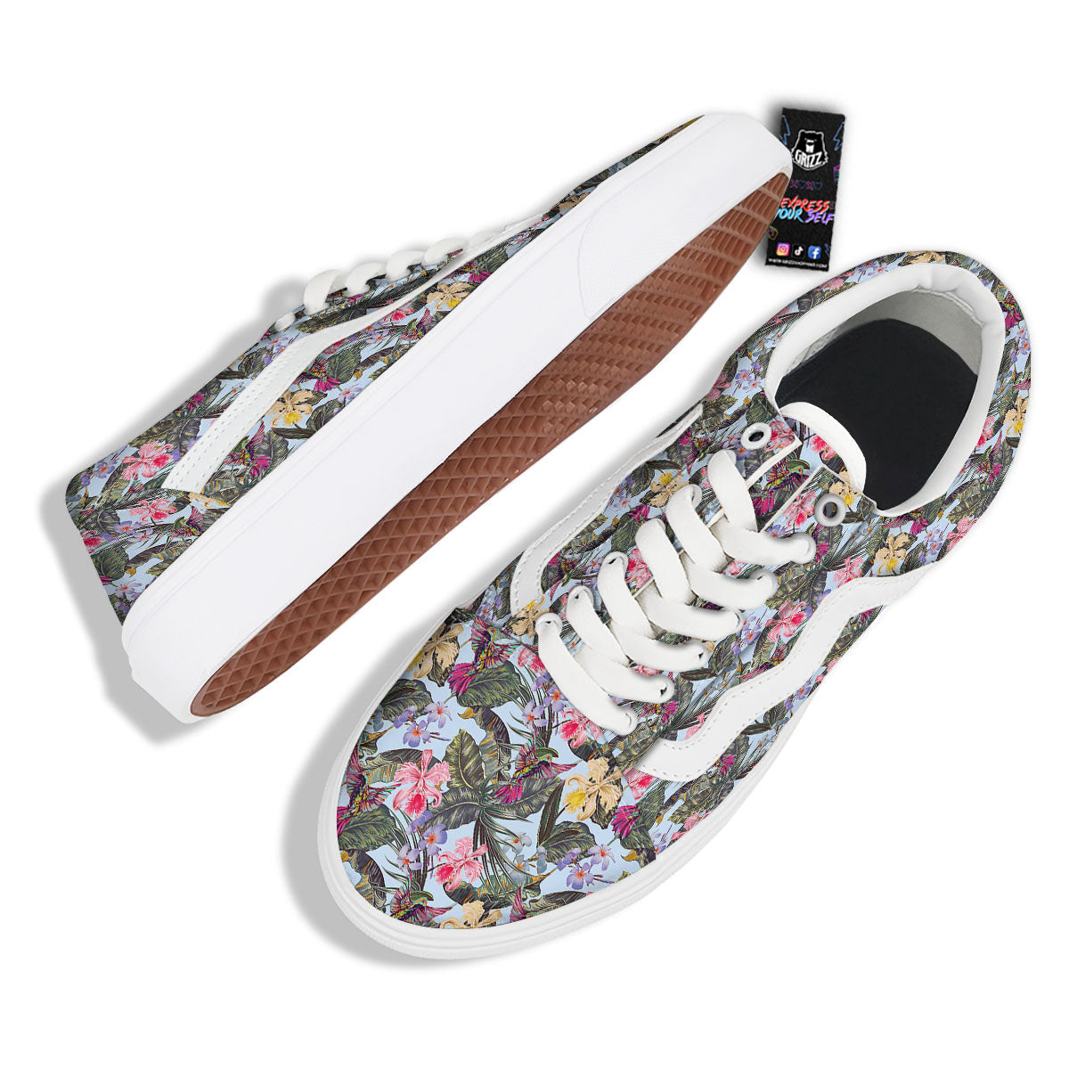 Hummingbird Tropical Print Pattern Skate Shoes-grizzshop