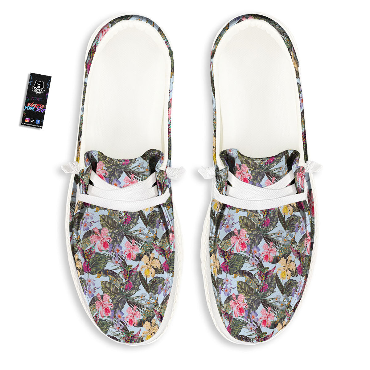 Hummingbird Tropical Print Pattern White Loafers-grizzshop