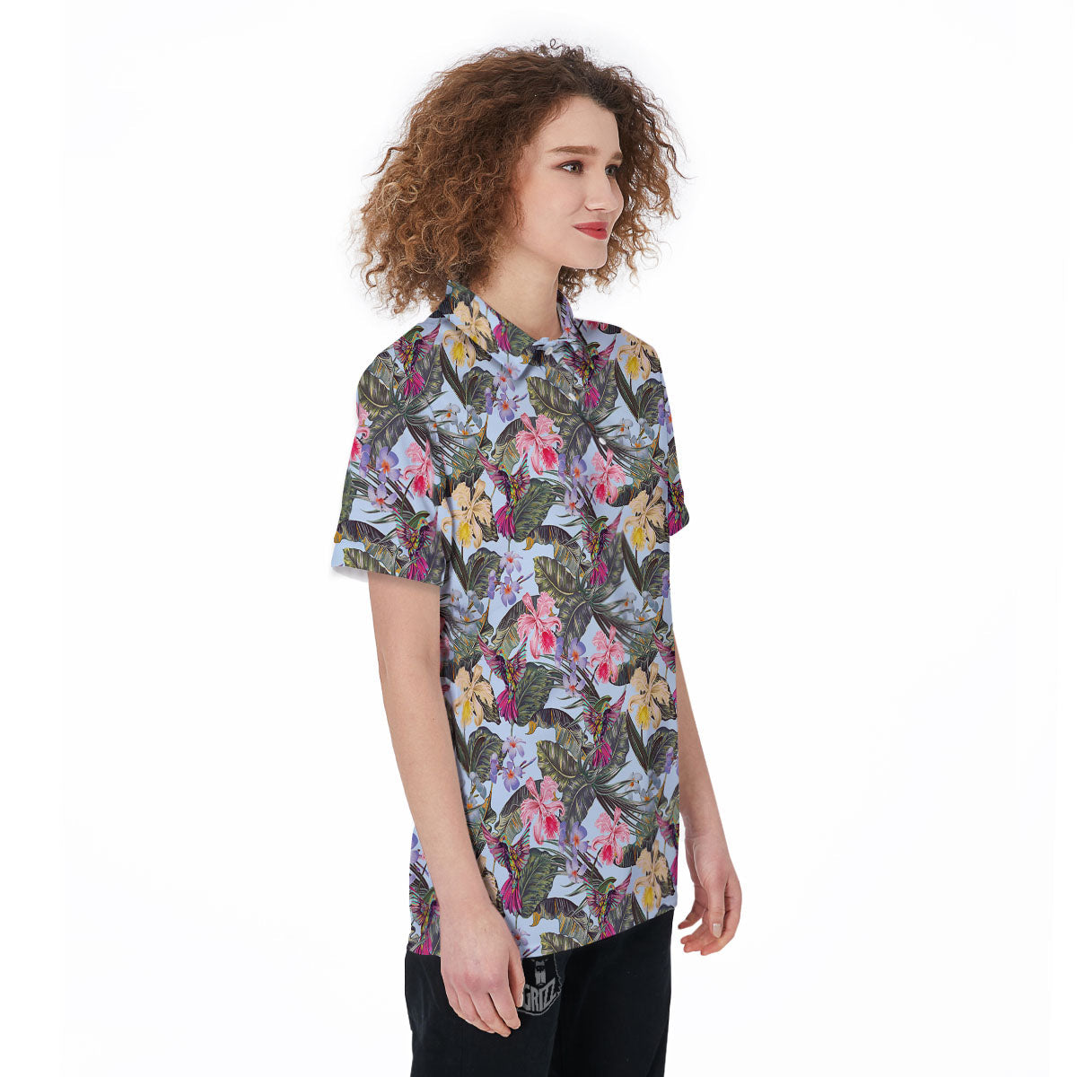 Hummingbird Tropical Print Pattern Women's Golf Shirts-grizzshop