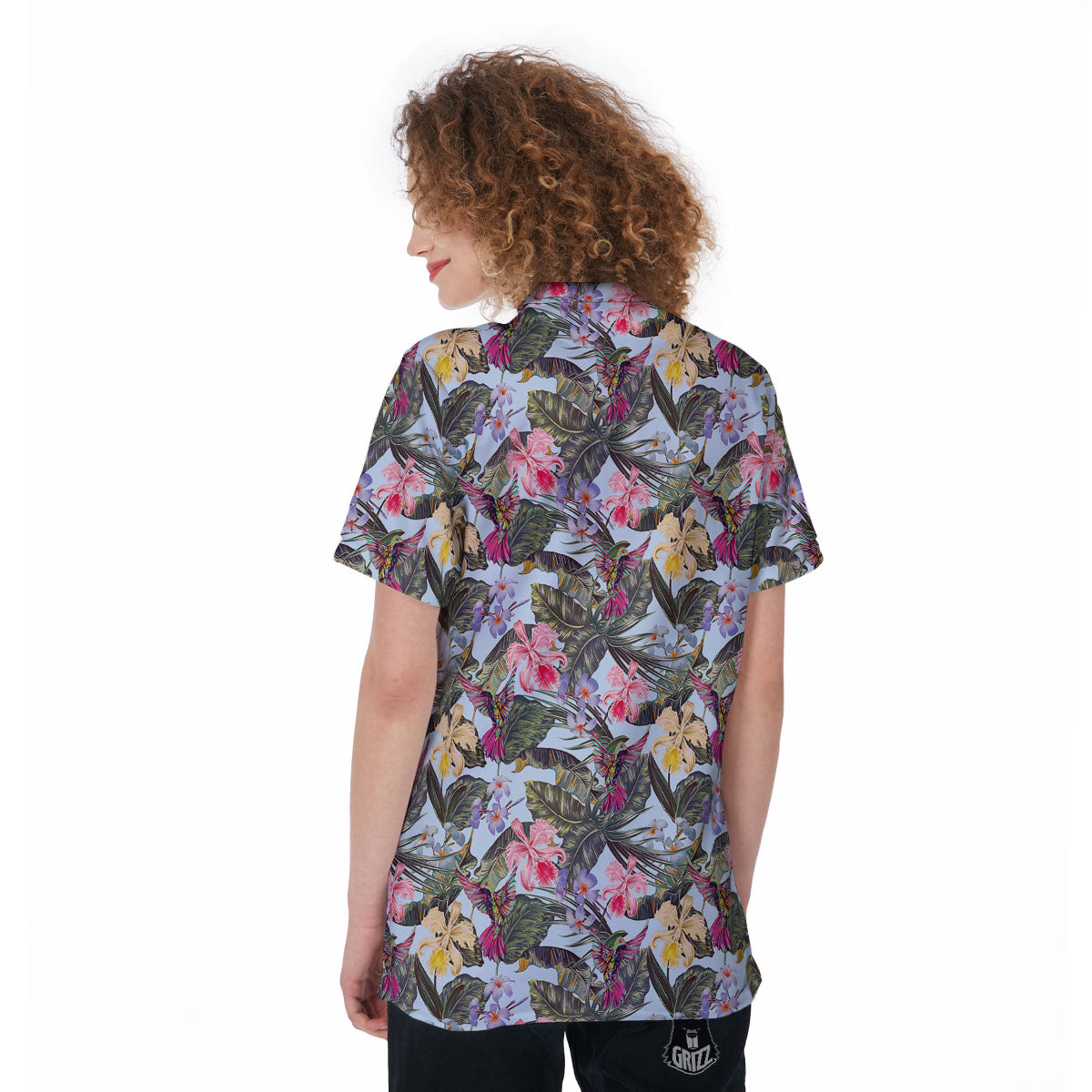 Hummingbird Tropical Print Pattern Women's Golf Shirts-grizzshop