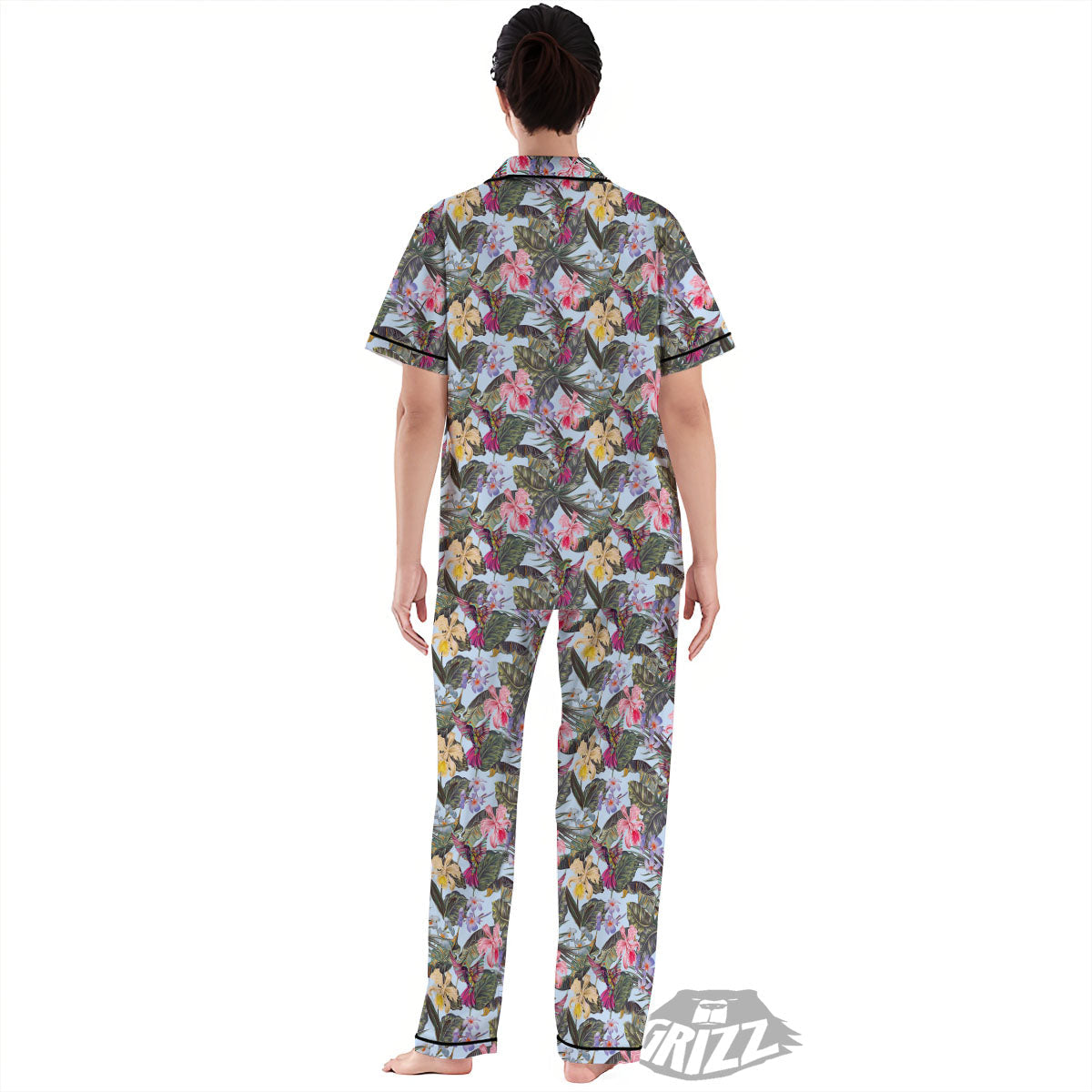 Hummingbird Tropical Print Pattern Women's Pajamas Set-grizzshop