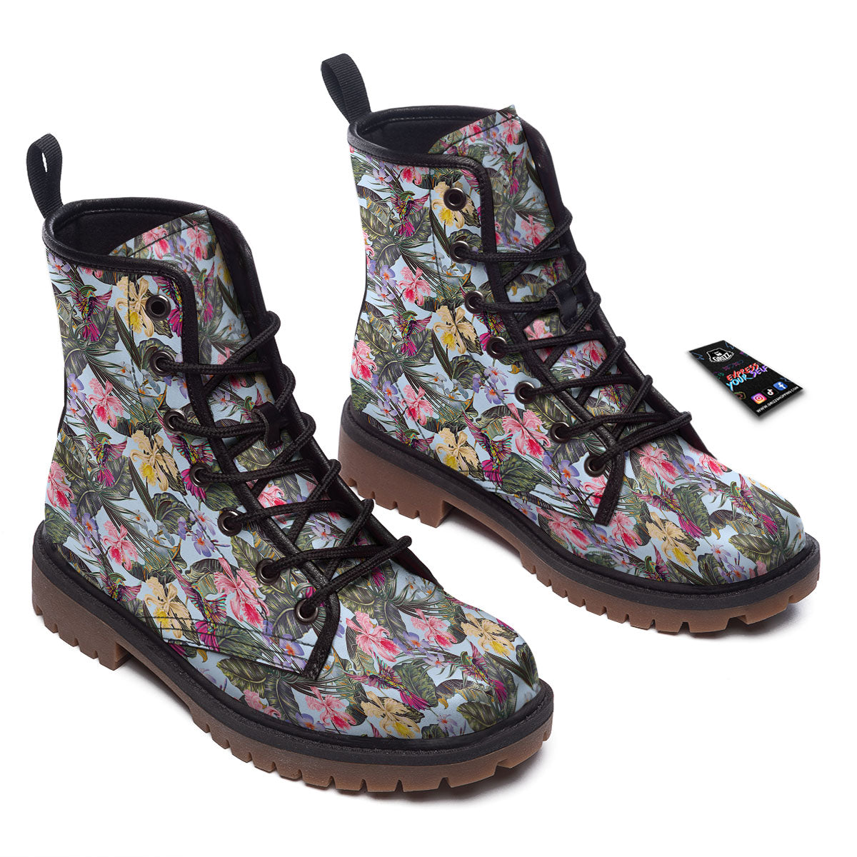 Hummingbird Tropical Print Pattern Work Boots-grizzshop