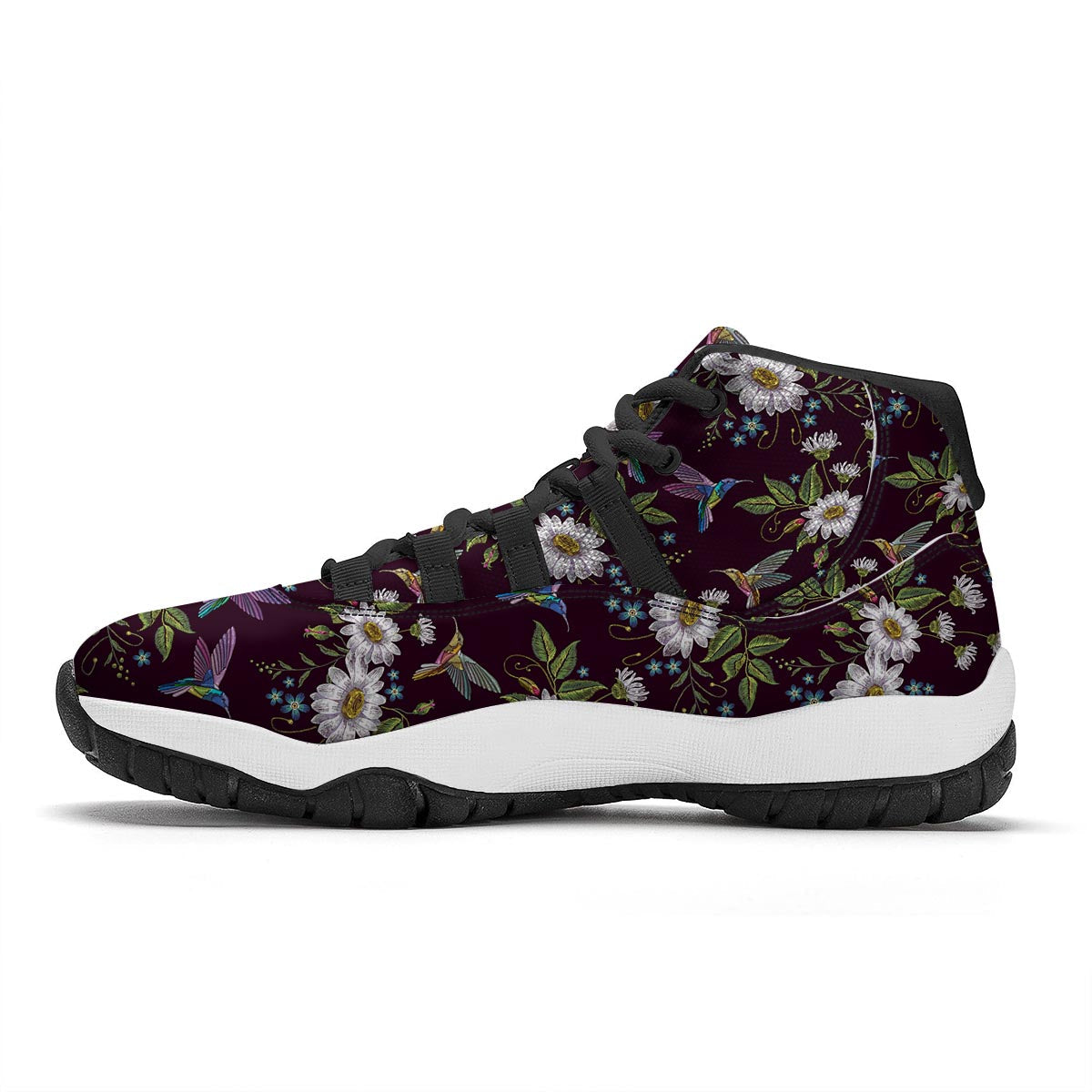 Hummingbird White Daisy Black Bball Shoes-grizzshop
