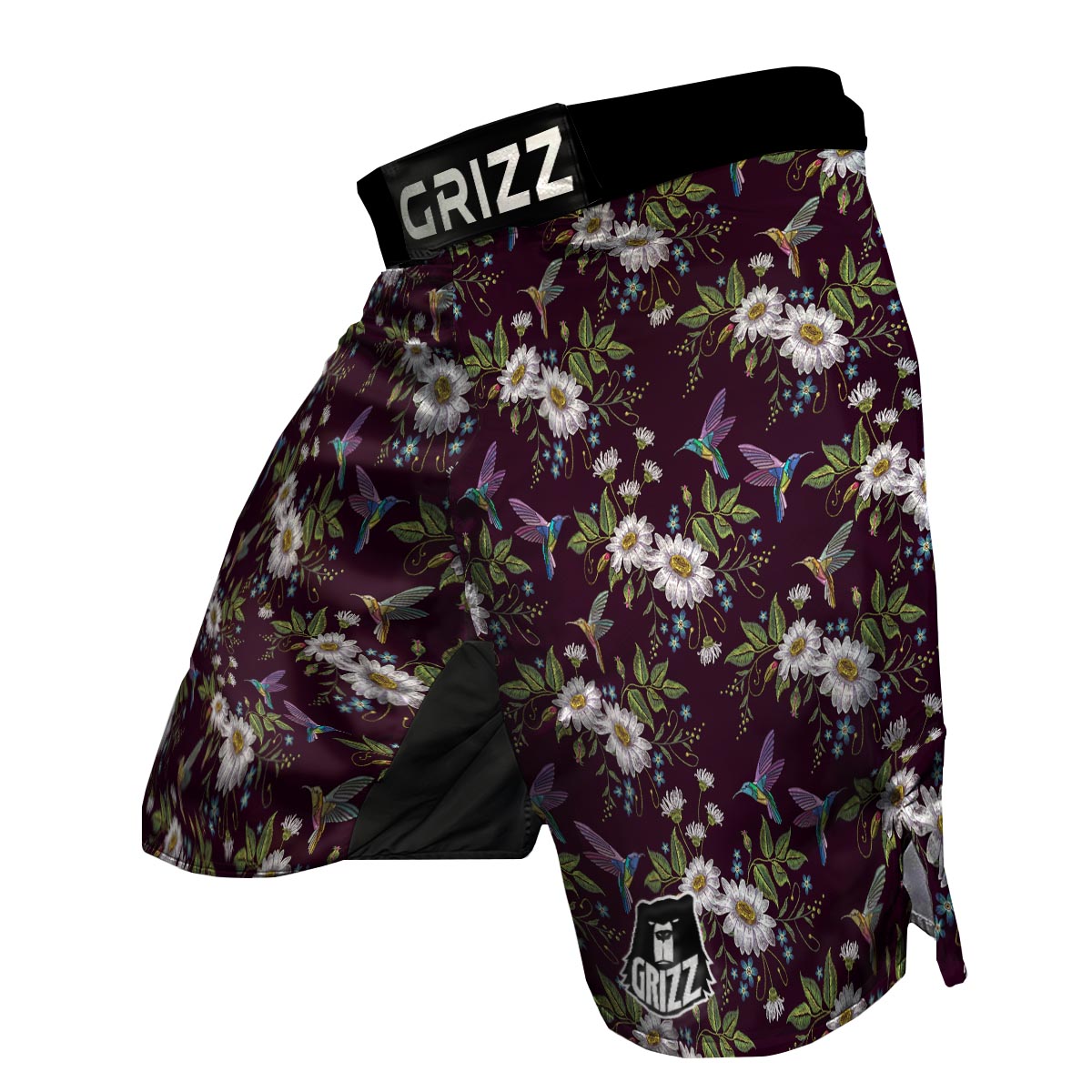Hummingbird White Daisy MMA Shorts-grizzshop