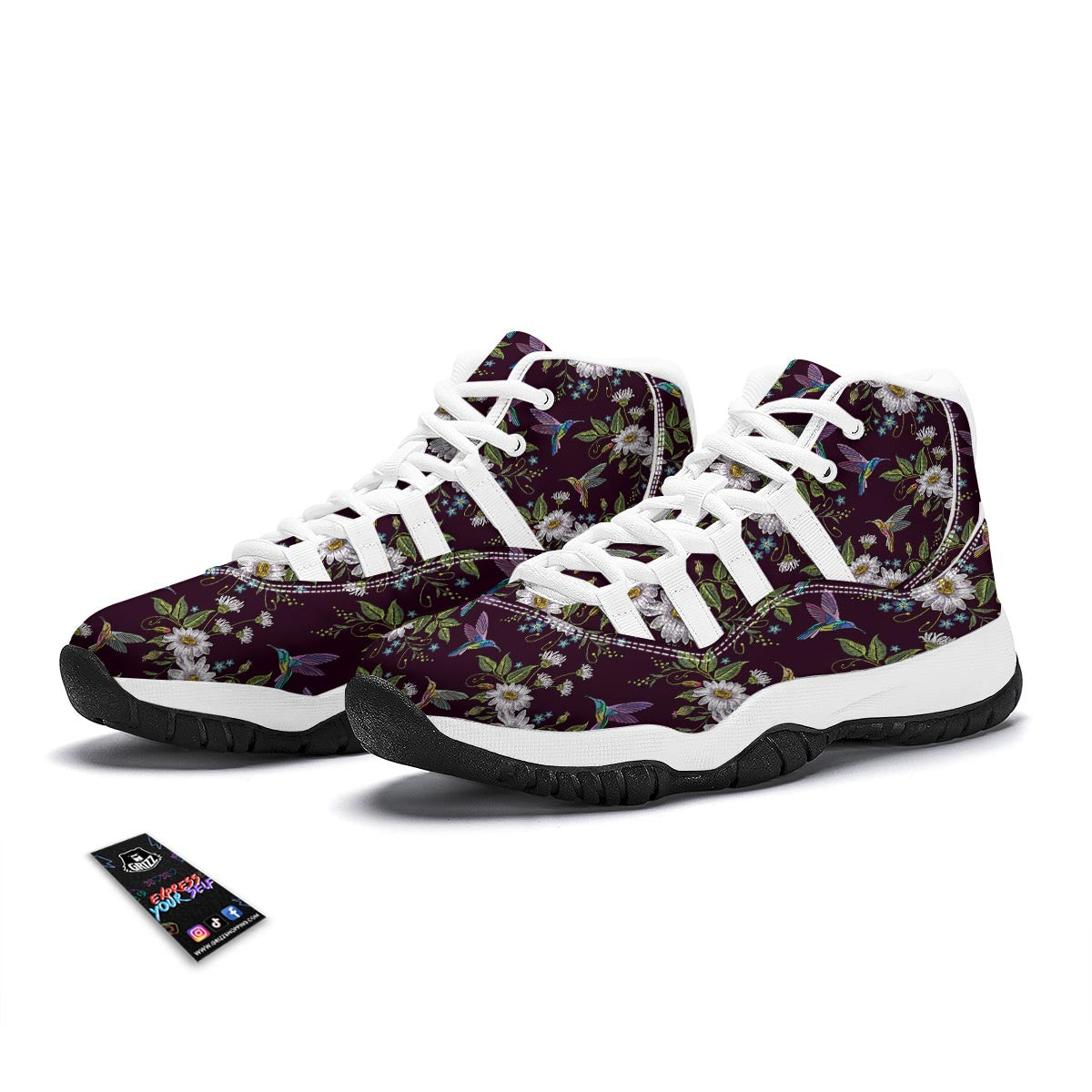 Hummingbird White Daisy White Bball Shoes-grizzshop