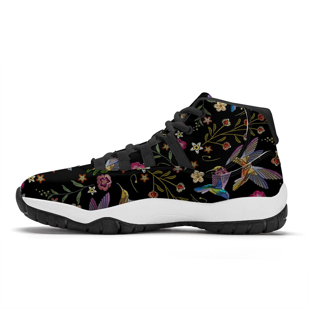 Hummingbird White Floral Black Bball Shoes-grizzshop