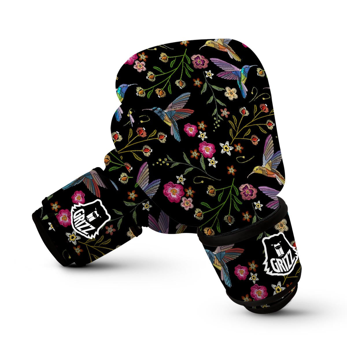 Hummingbird White Floral Boxing Gloves-grizzshop