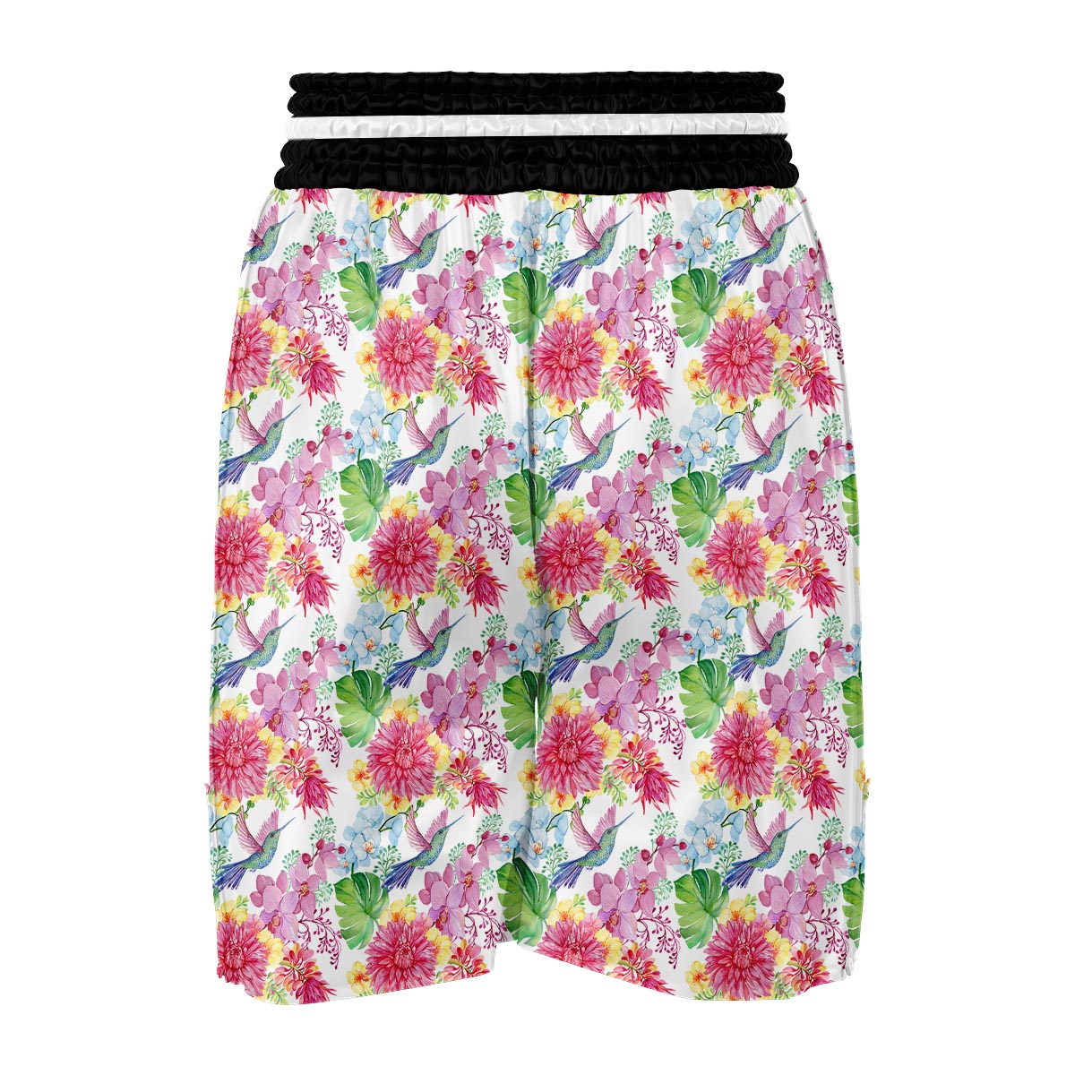 Hummingbird White Floral Drawing Boxing Shorts-grizzshop