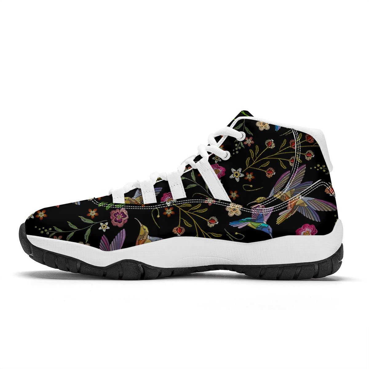 Hummingbird White Floral White Bball Shoes-grizzshop
