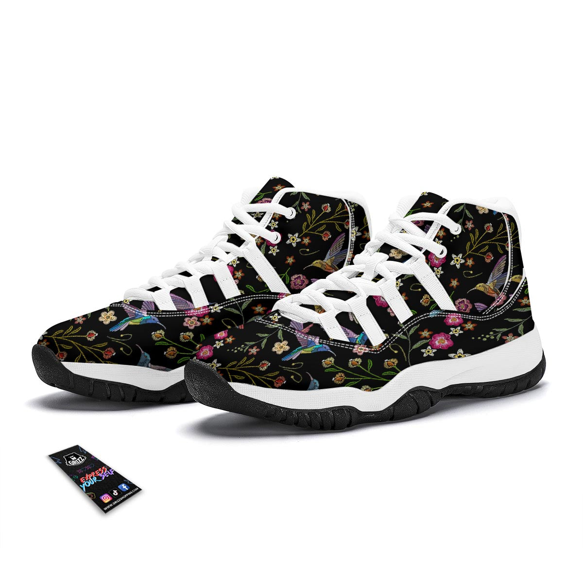 Hummingbird White Floral White Bball Shoes-grizzshop