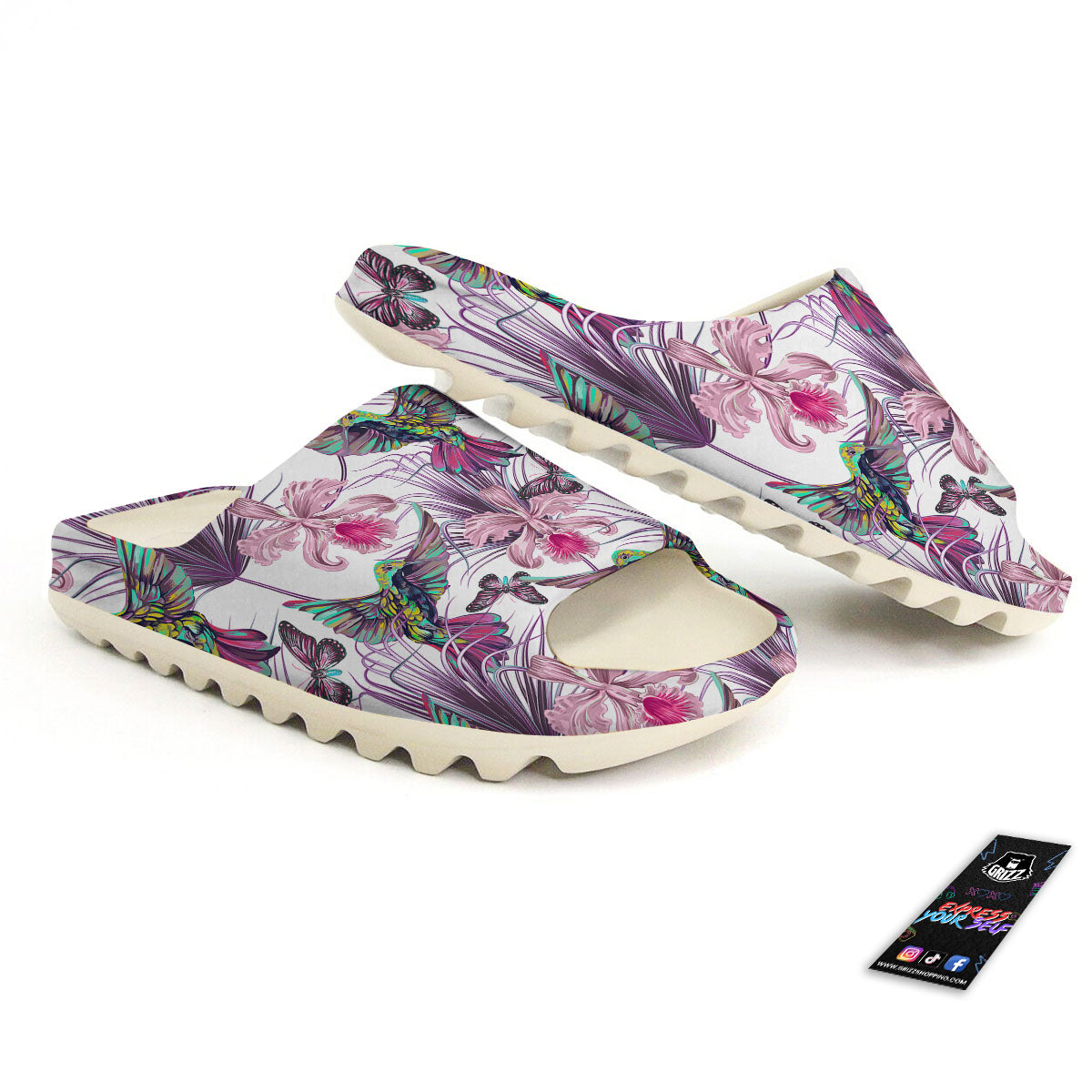 Hummingbird And Pink Flowers Print Sandals-grizzshop