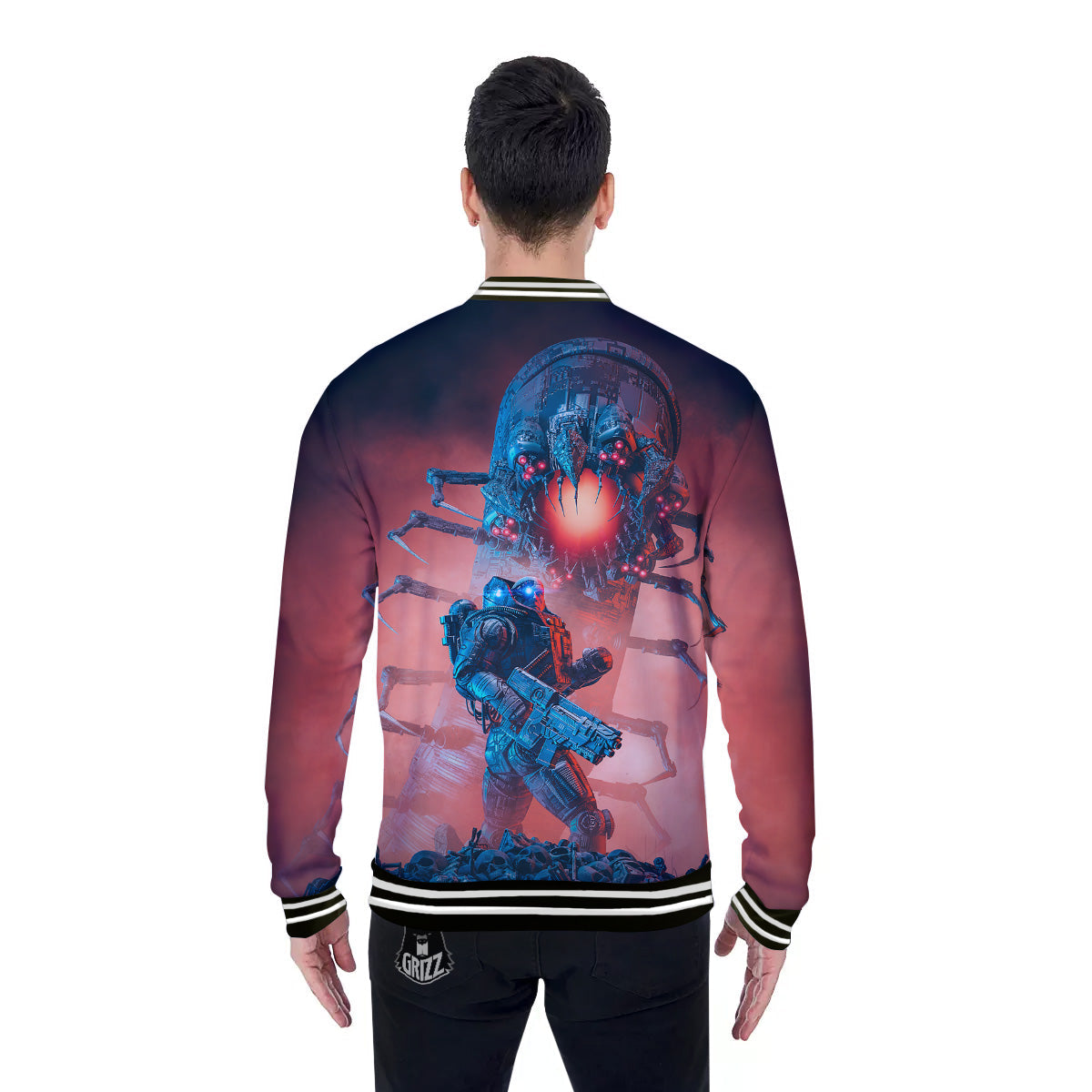 Hunting Alien Worm Print Baseball Jacket-grizzshop