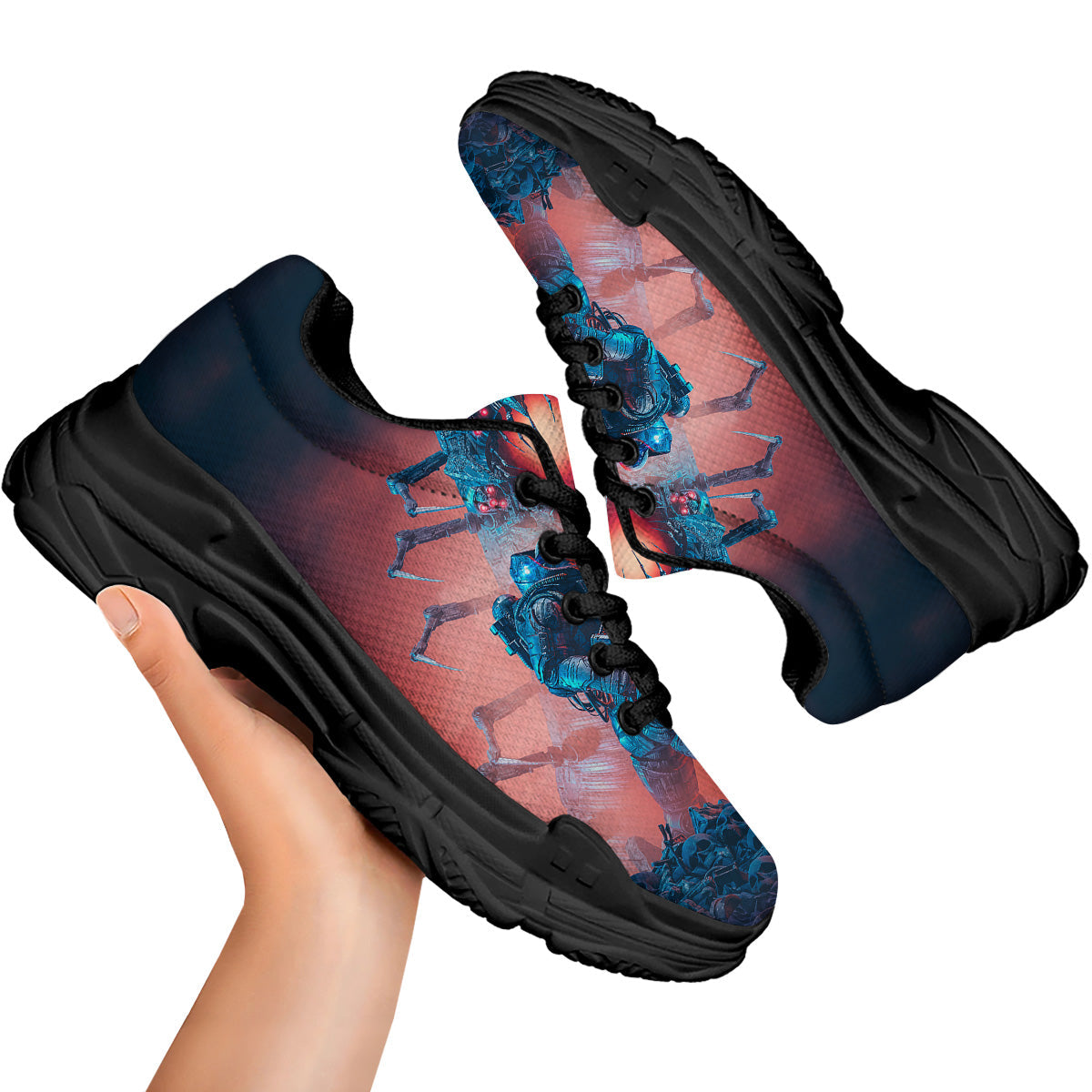 Hunting Alien Worm Print Black Chunky Shoes-grizzshop