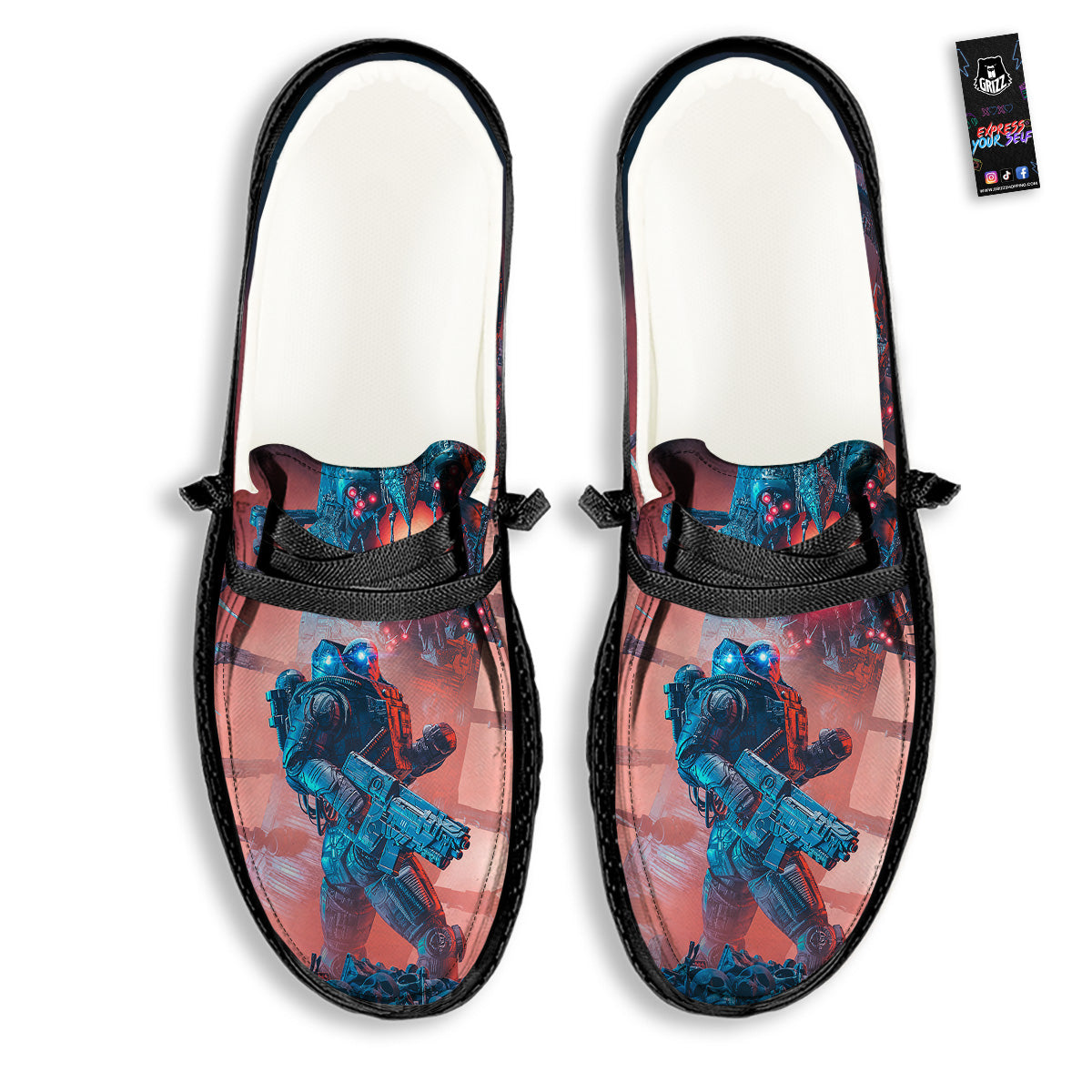 Hunting Alien Worm Print Black Loafers-grizzshop