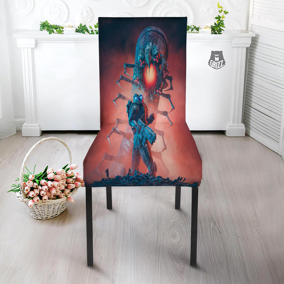 Hunting Alien Worm Print Dining Chair Slipcover-grizzshop