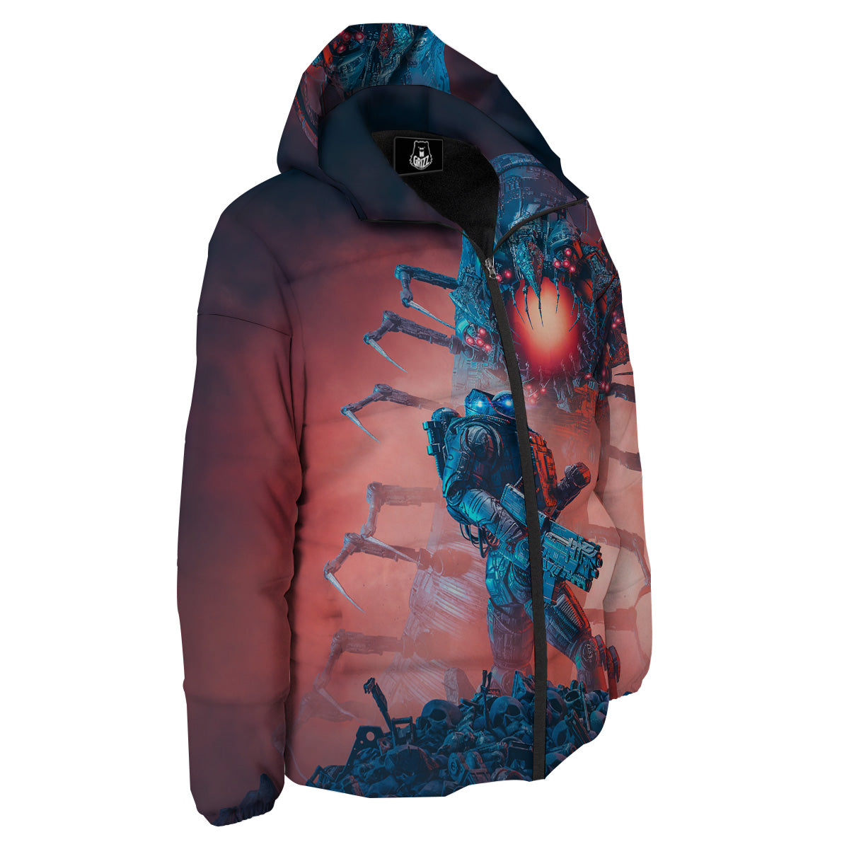 Hunting Alien Worm Print Down Jacket-grizzshop