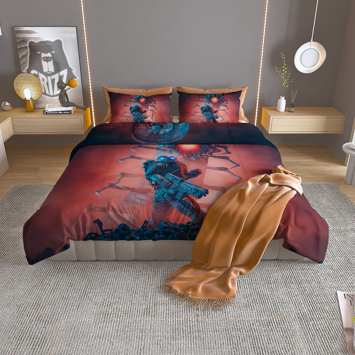 Hunting Alien Worm Print Duvet Cover Bedding Set
