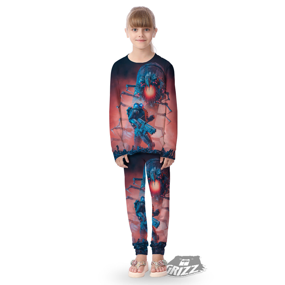 Hunting Alien Worm Print Kid's Pajamas-grizzshop
