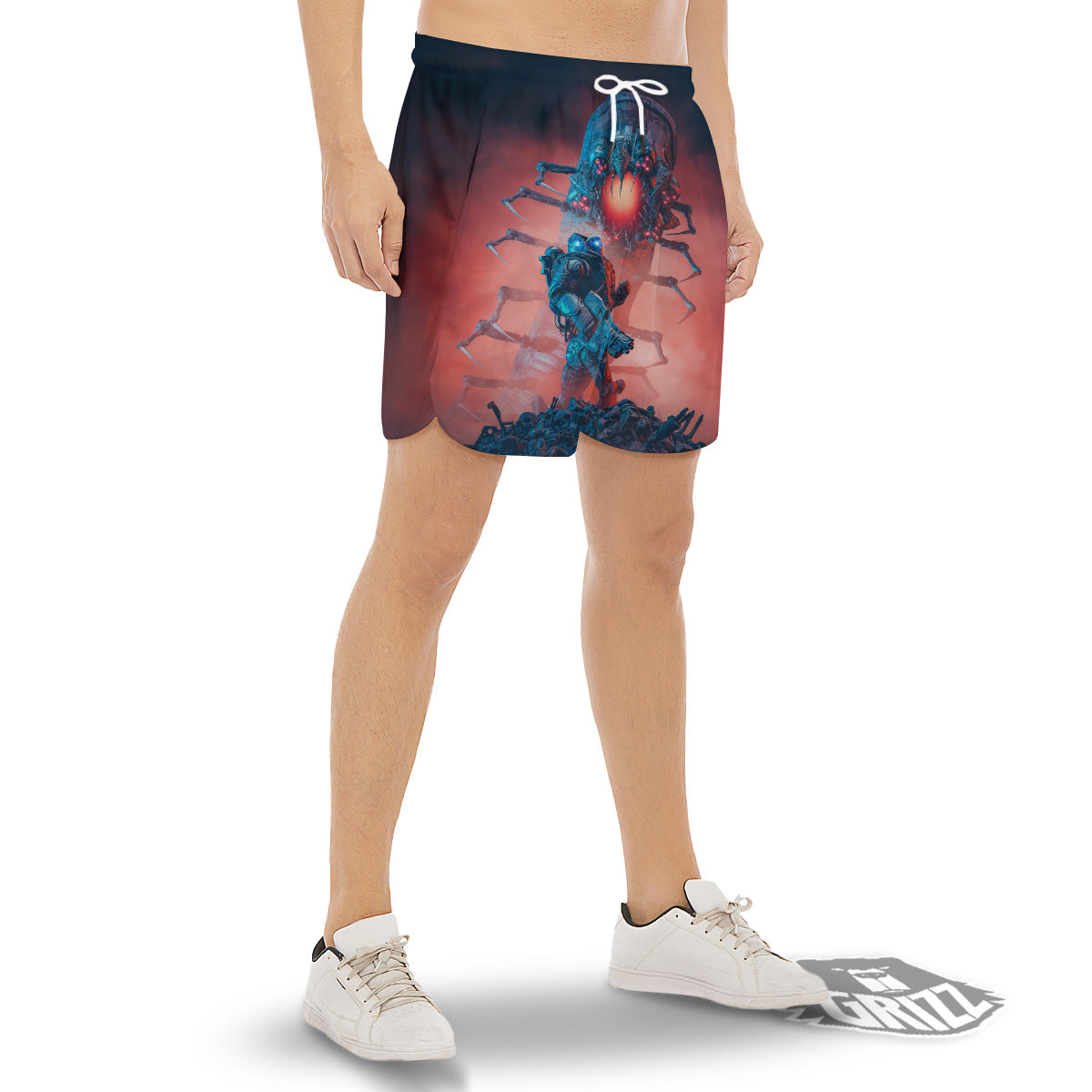 Hunting Alien Worm Print Men's Gym Shorts-grizzshop