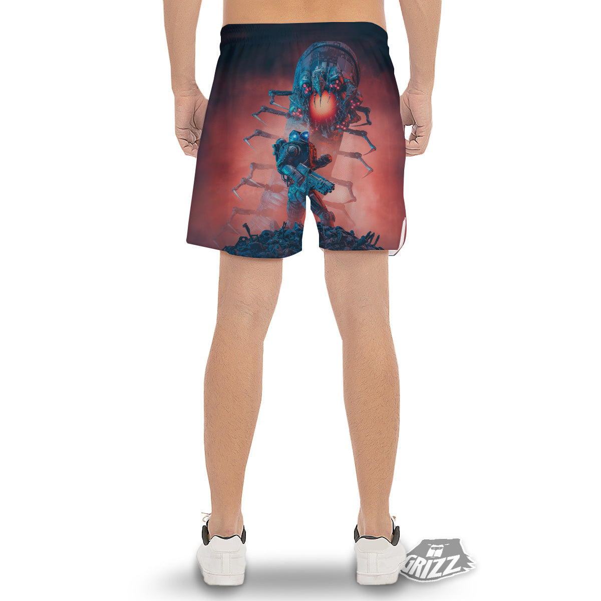 Hunting Alien Worm Print Men's Gym Shorts-grizzshop