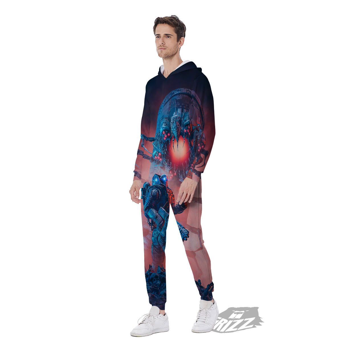 Hunting Alien Worm Print Men's Jumpsuit-grizzshop