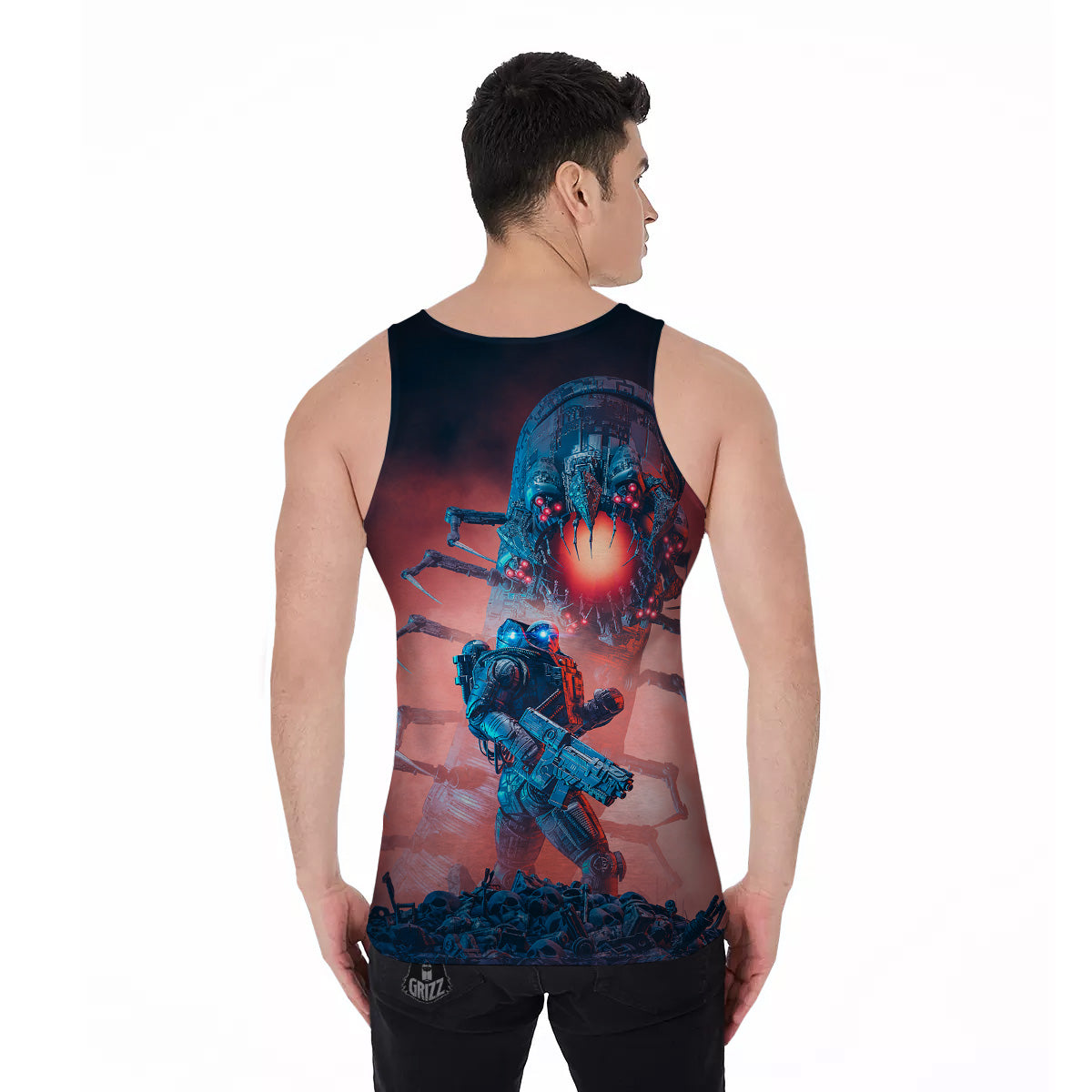 Hunting Alien Worm Print Men's Tank Top-grizzshop