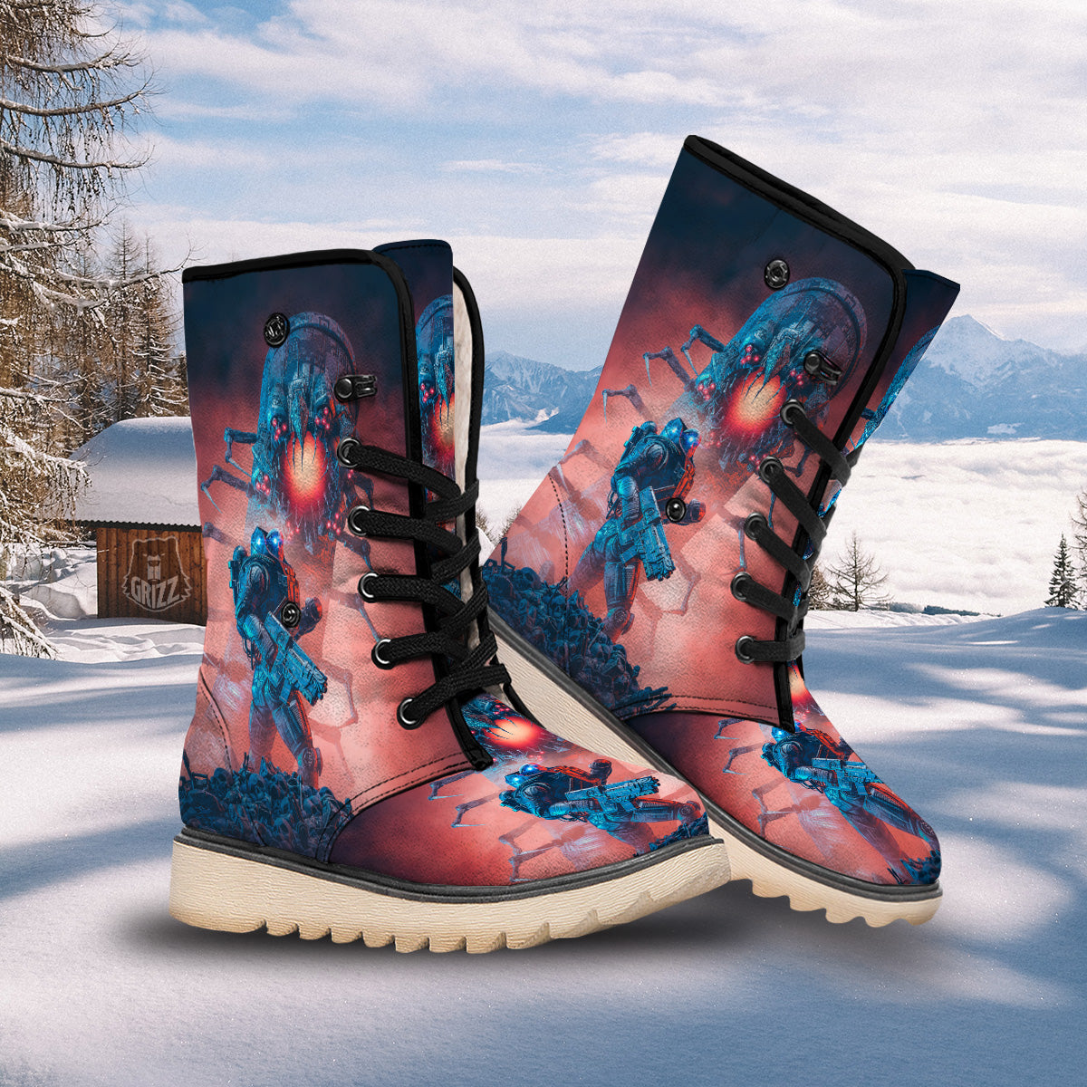 Hunting Alien Worm Print Snow Boots-grizzshop