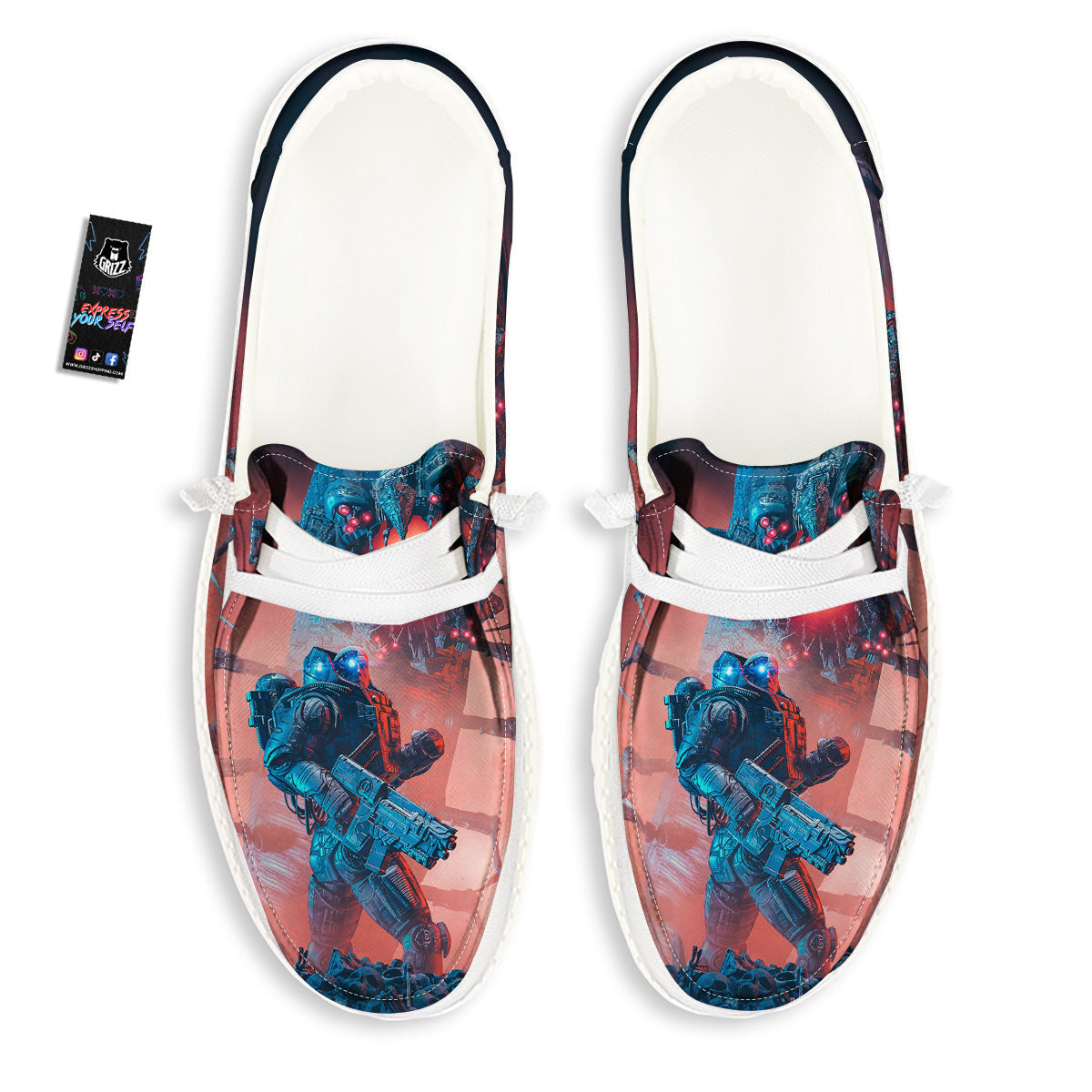 Hunting Alien Worm Print White Loafers-grizzshop