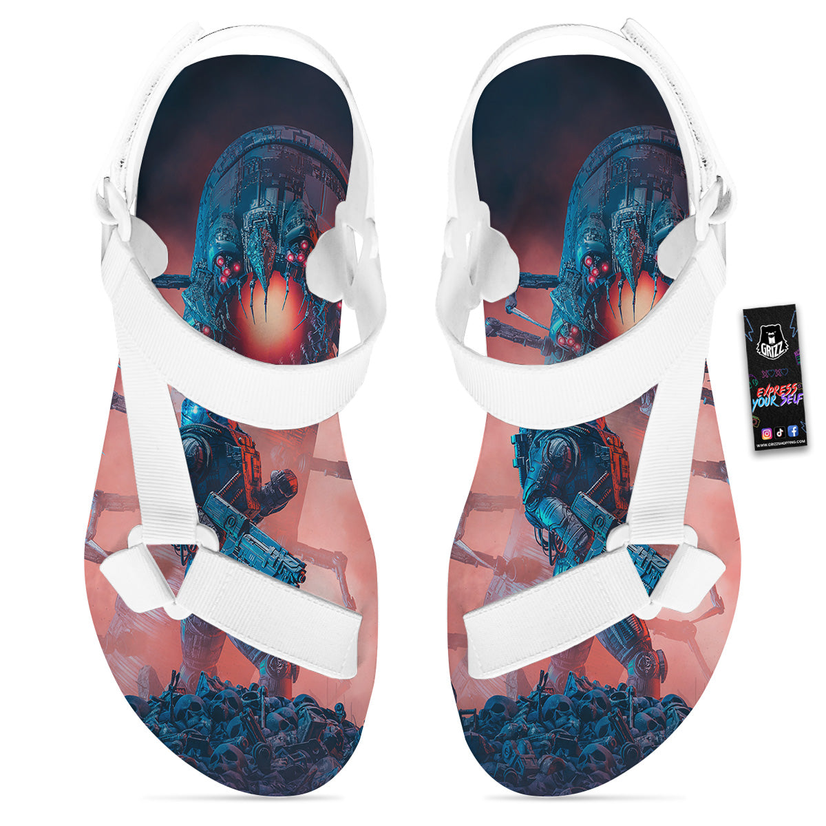 Hunting Alien Worm Print White Open Toe Sandals-grizzshop