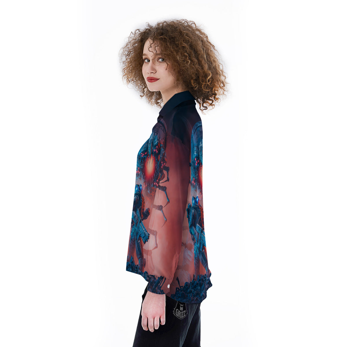 Hunting Alien Worm Print Women's Long Sleeve Shirts-grizzshop