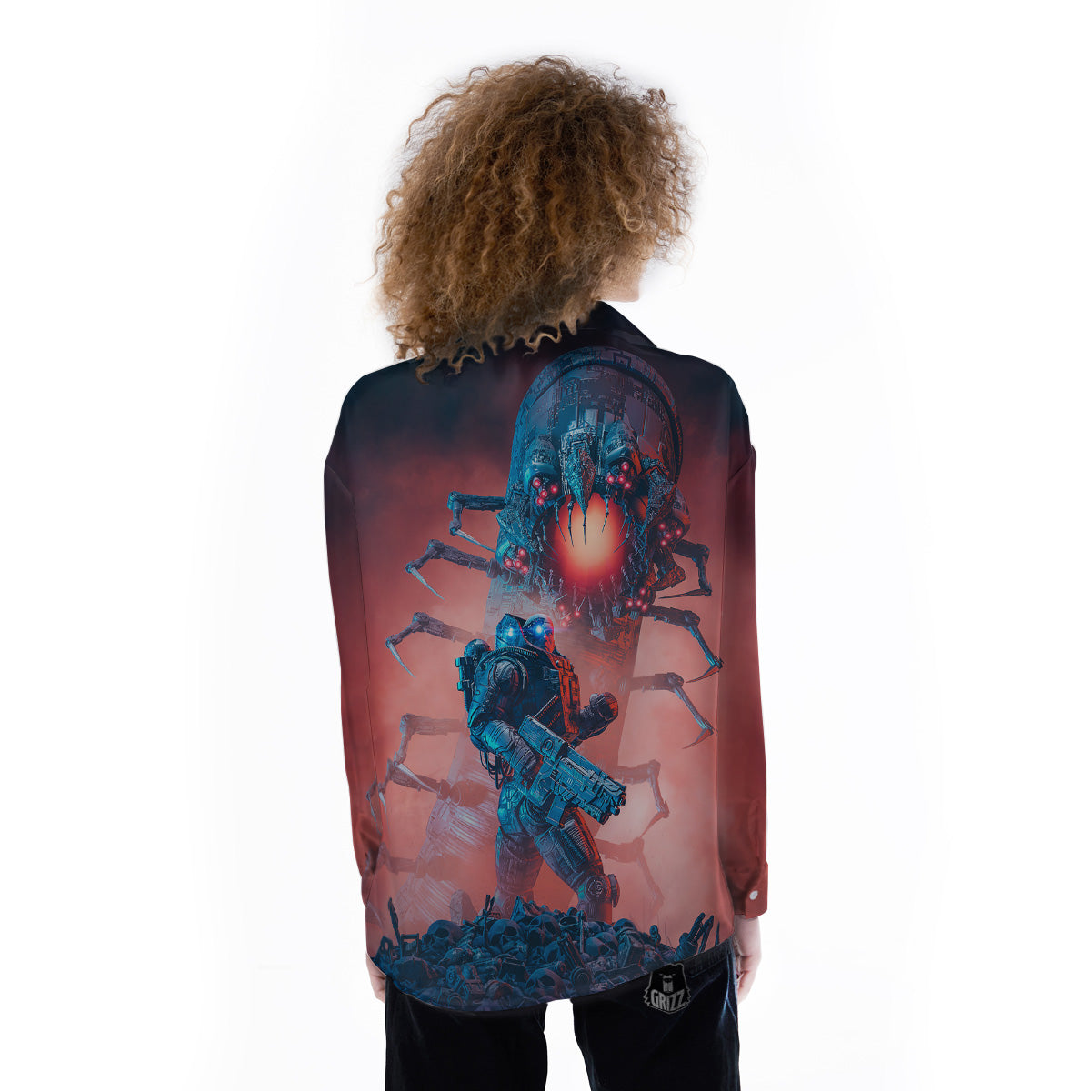 Hunting Alien Worm Print Women's Long Sleeve Shirts-grizzshop