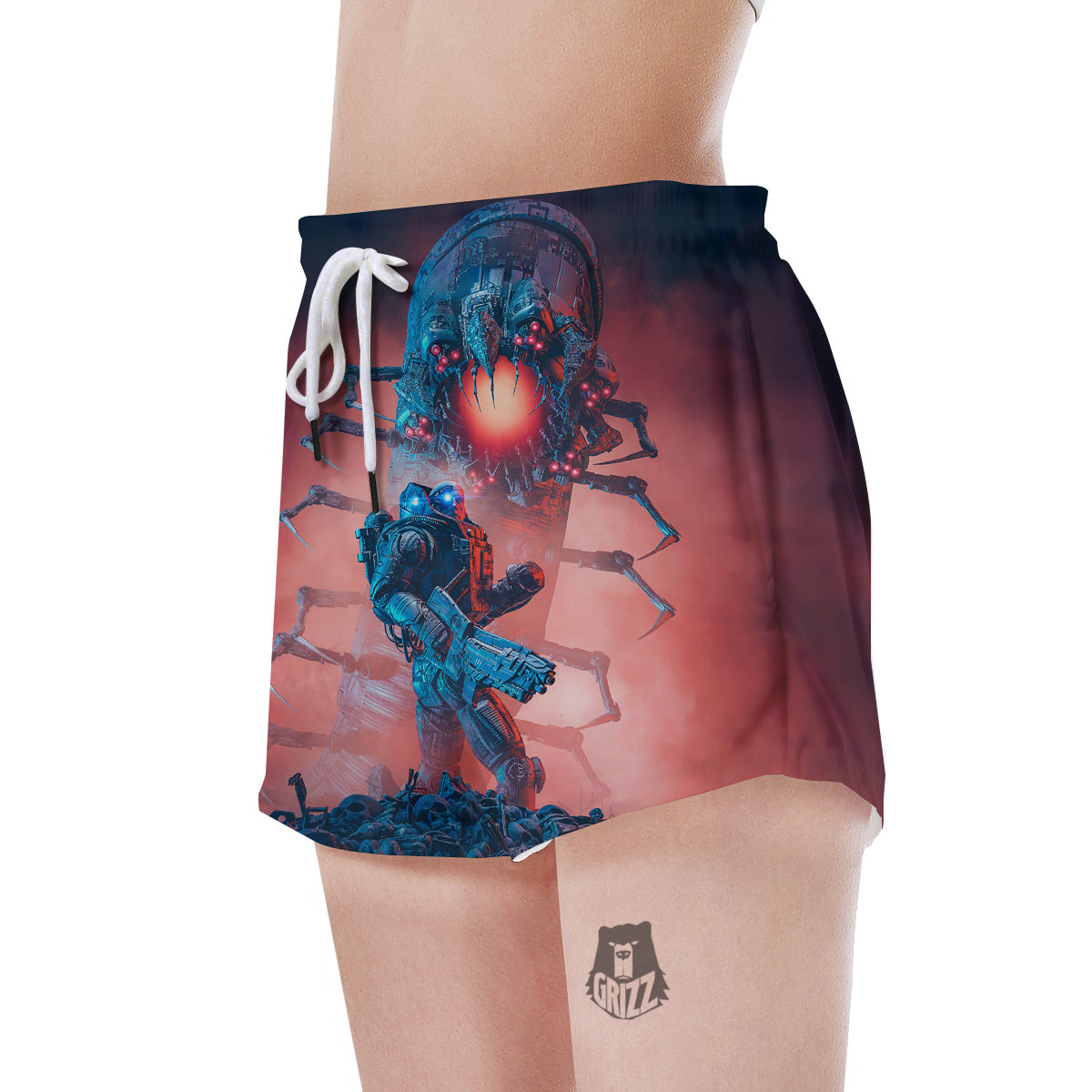 Hunting Alien Worm Print Women's Shorts-grizzshop