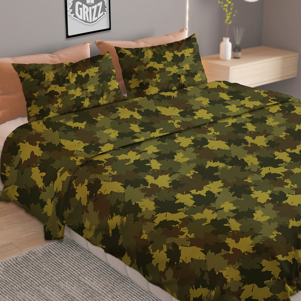Hunting Camouflage Fall Leaves Print Duvet Cover Bedding Set