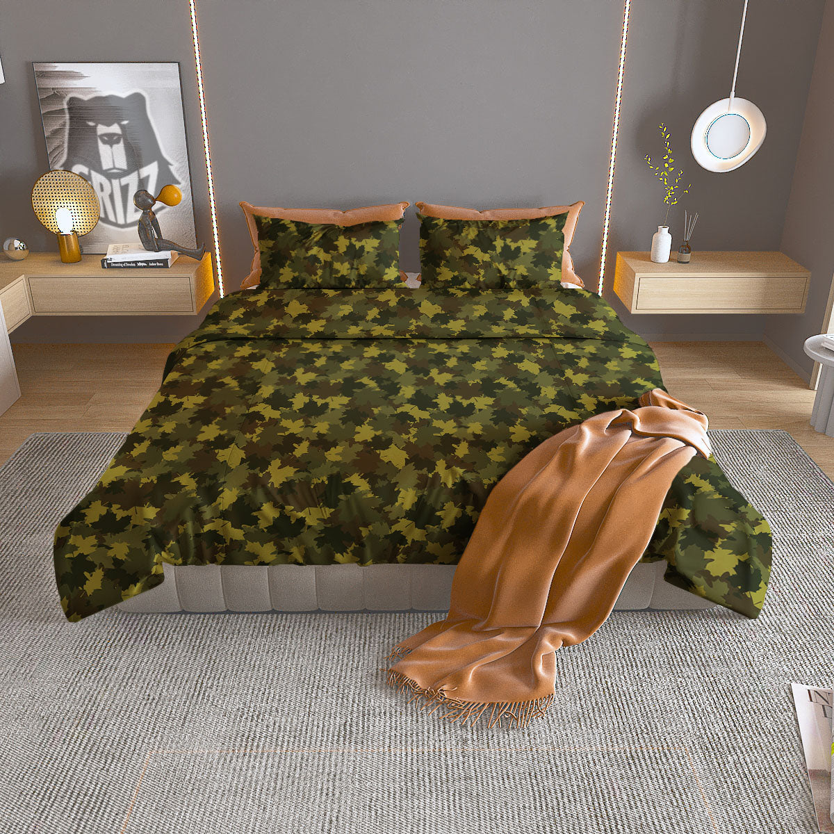 Hunting Camouflage Fall Leaves Print Duvet Cover Bedding Set