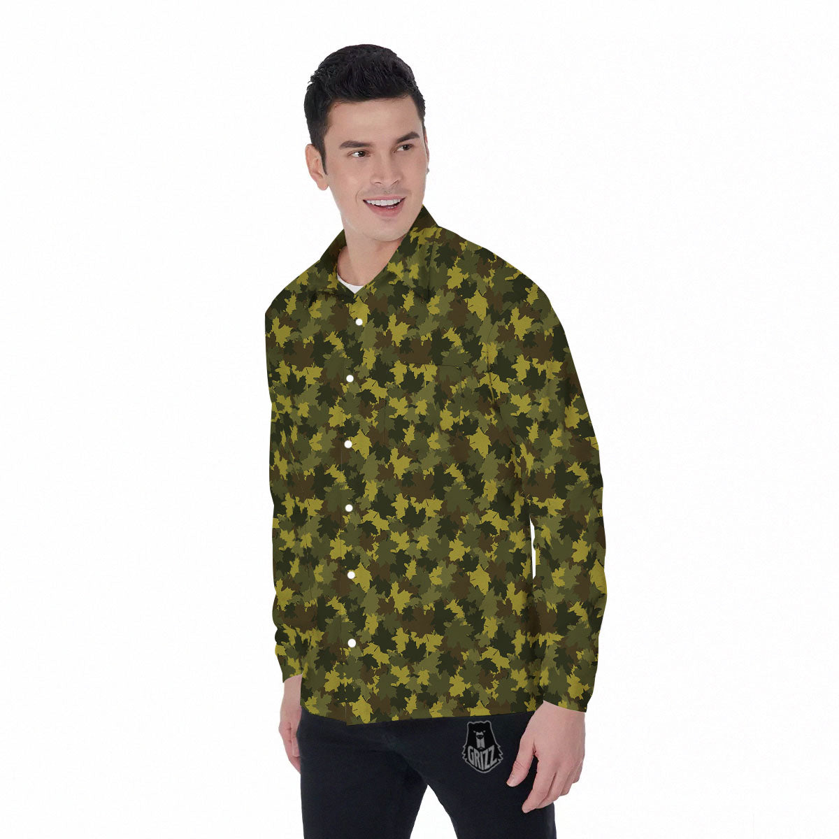 Hunting Camouflage Fall Leaves Print Men's Long Sleeve Shirts-grizzshop