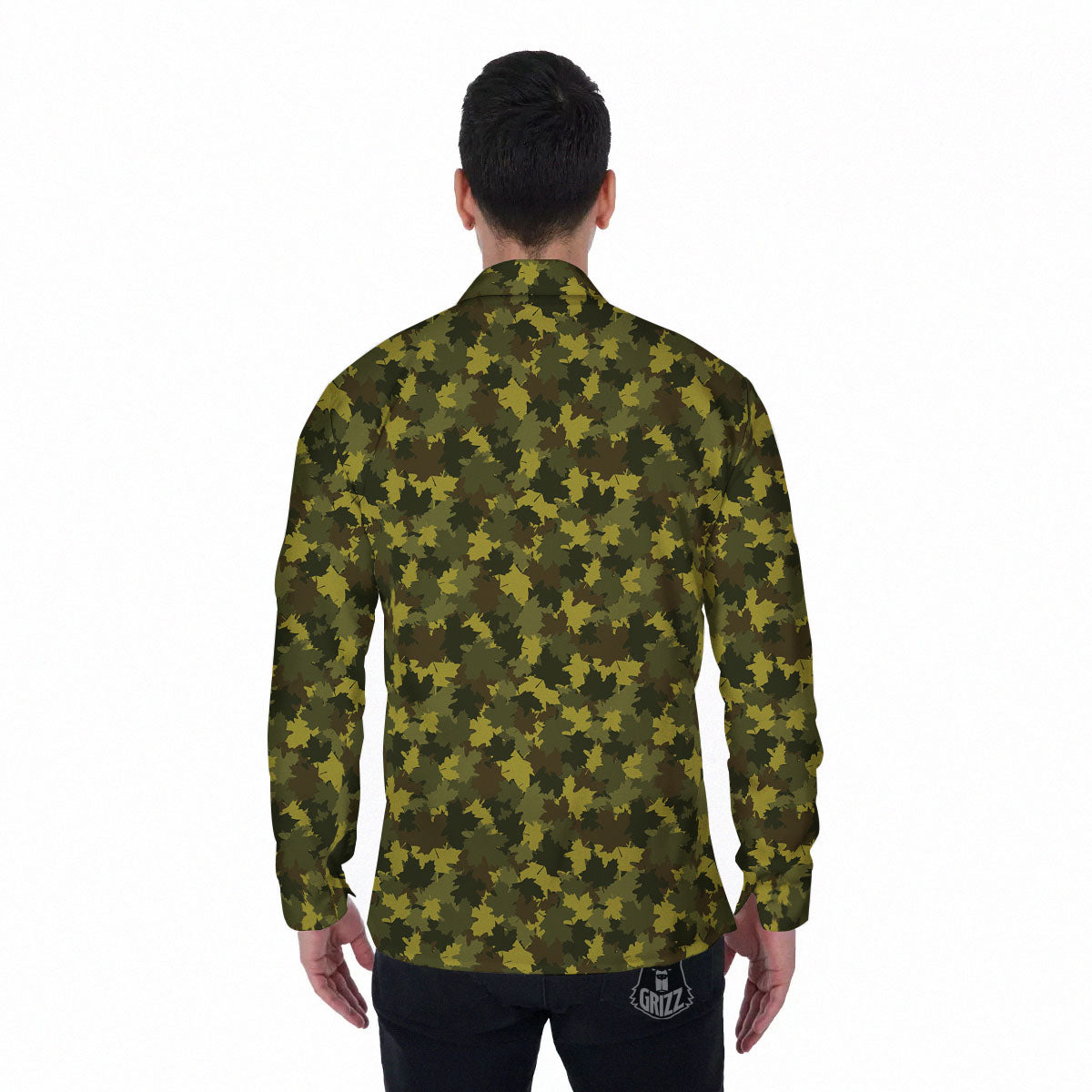 Hunting Camouflage Fall Leaves Print Men's Long Sleeve Shirts-grizzshop