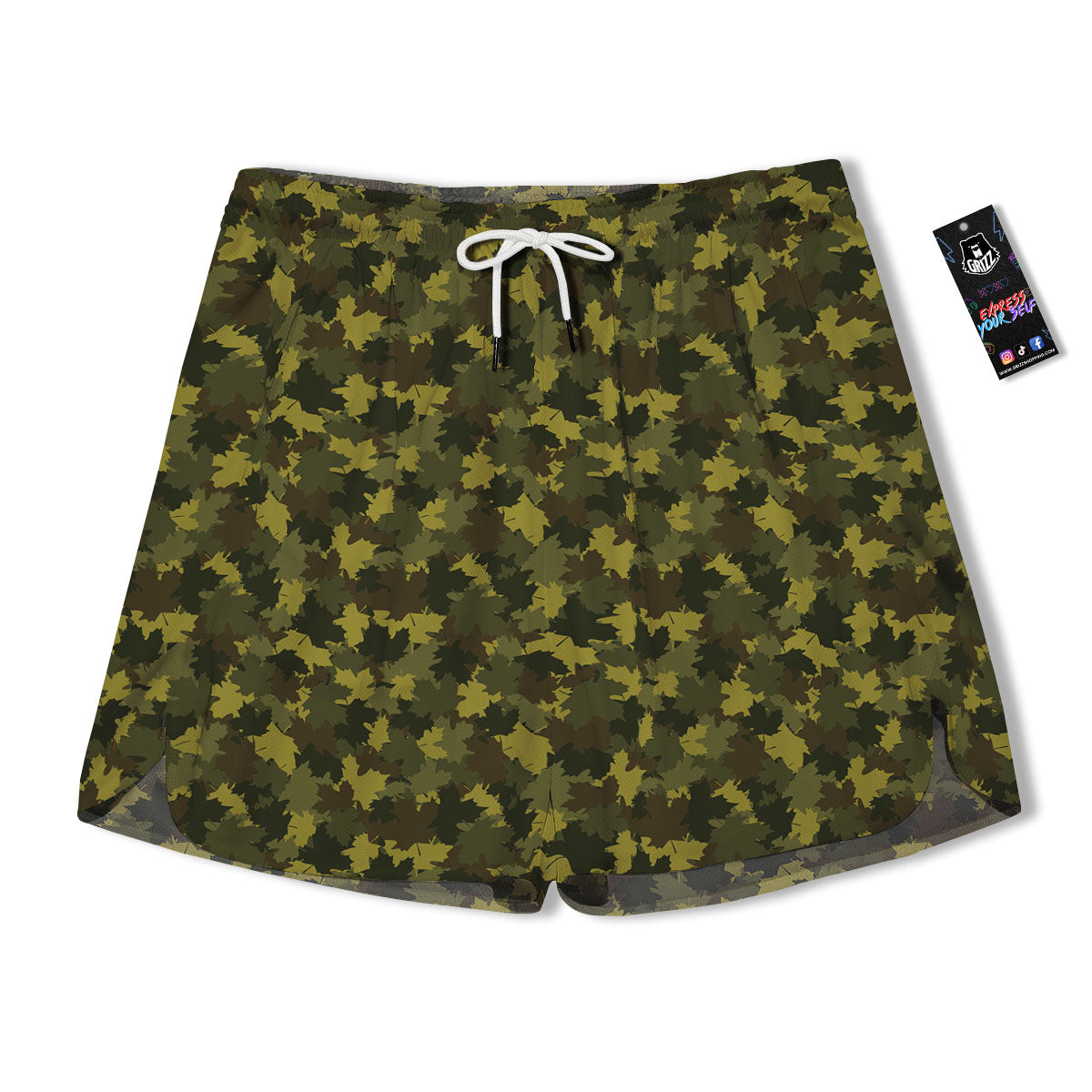 Hunting Camouflage Fall Leaves Print Men's Running Shorts-grizzshop