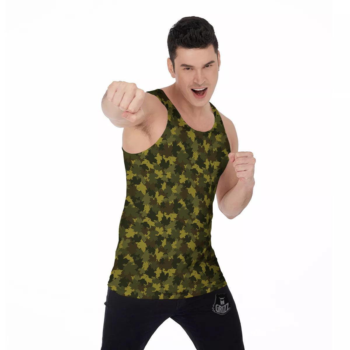Hunting Camouflage Fall Leaves Print Men's Tank Top-grizzshop