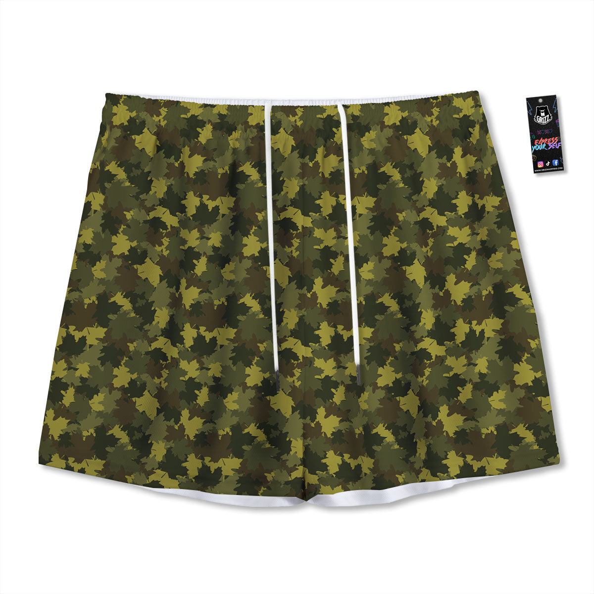 Hunting Camouflage Fall Leaves Print Mesh Shorts