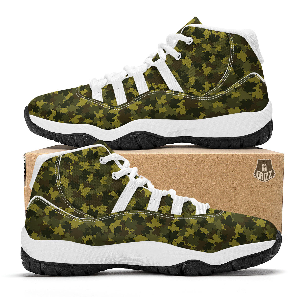 Hunting Camouflage Fall Leaves Print White Bball Shoes-grizzshop