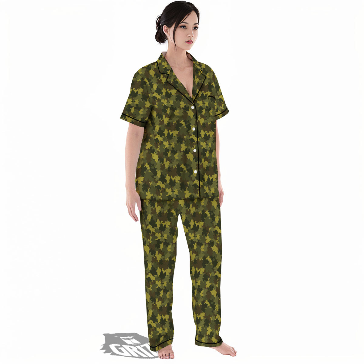 Hunting Camouflage Fall Leaves Print Women's Pajamas Set-grizzshop