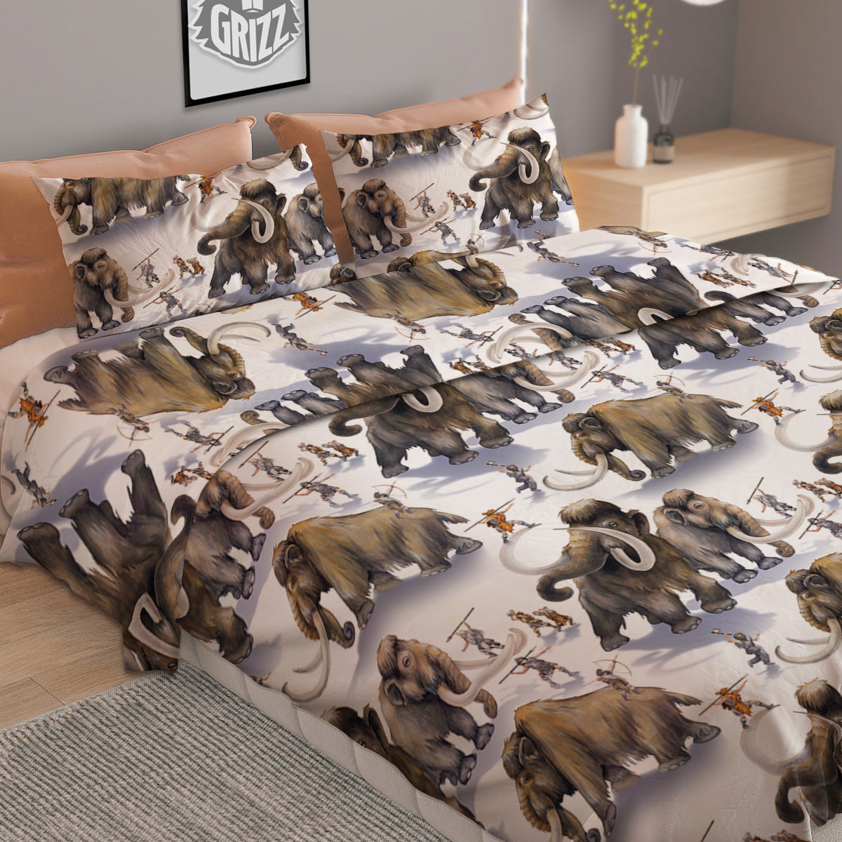 Hunting Mammoth Print Pattern Duvet Cover Bedding Set