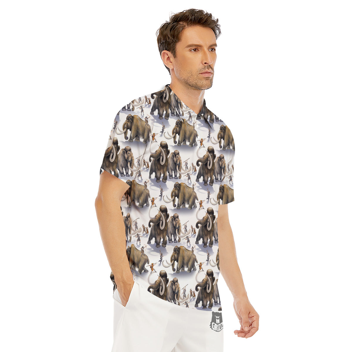 Hunting Mammoth Print Pattern Men's Golf Shirts-grizzshop