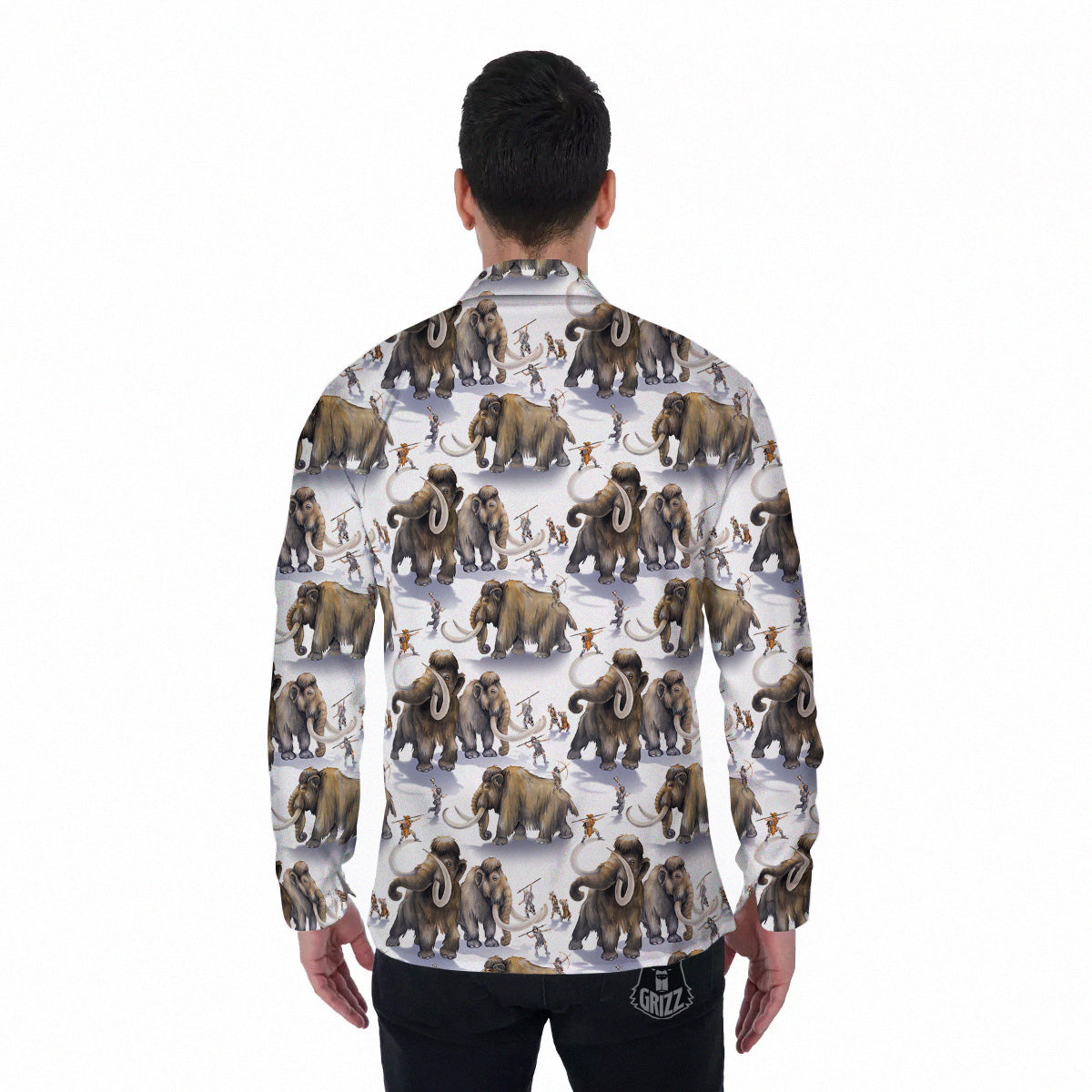 Hunting Mammoth Print Pattern Men's Long Sleeve Shirts-grizzshop