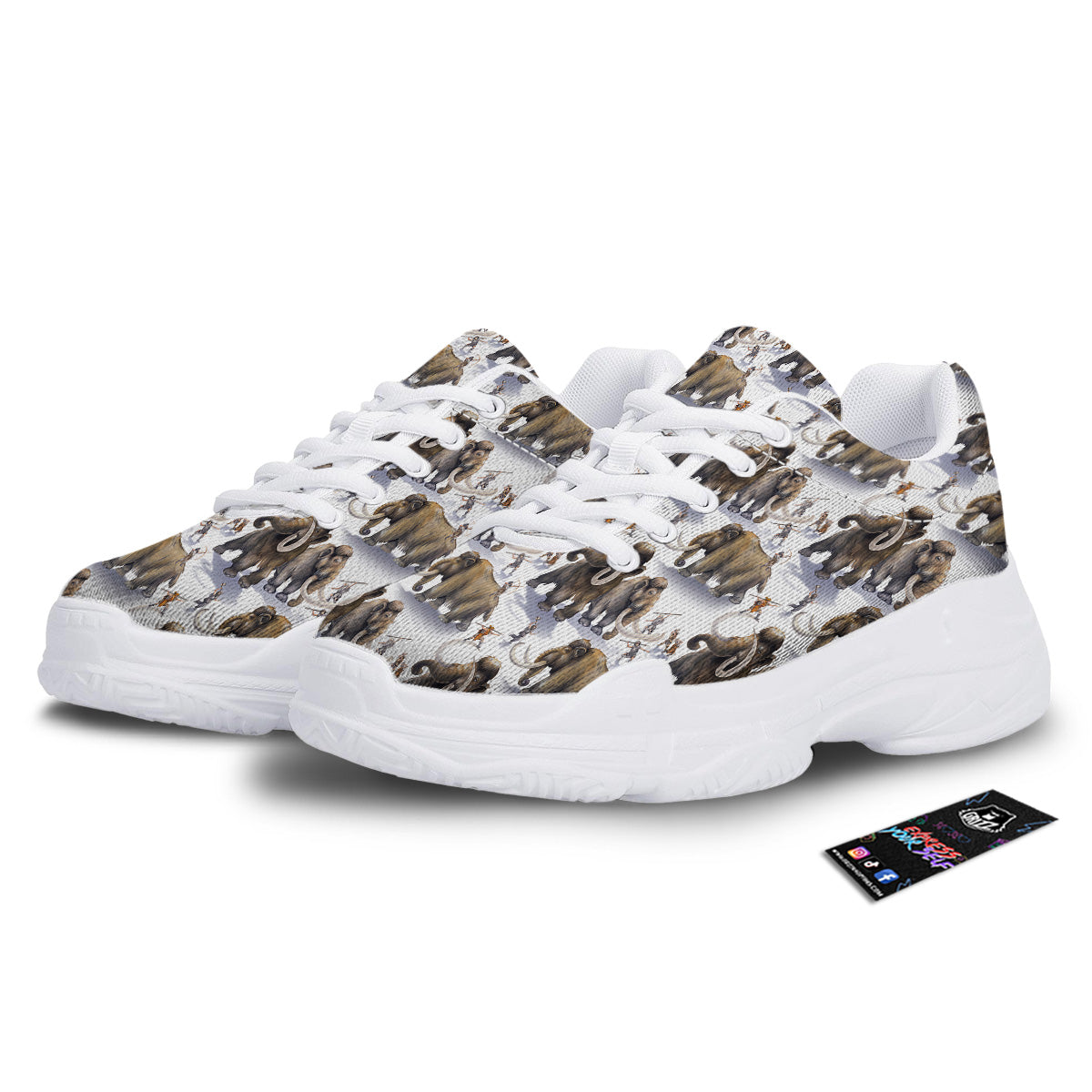 Hunting Mammoth Print Pattern White Chunky Shoes-grizzshop